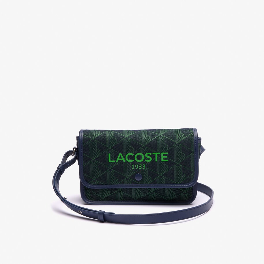 Schultertasche aus Jacquard mit Klappenverschluss und Monogramm 