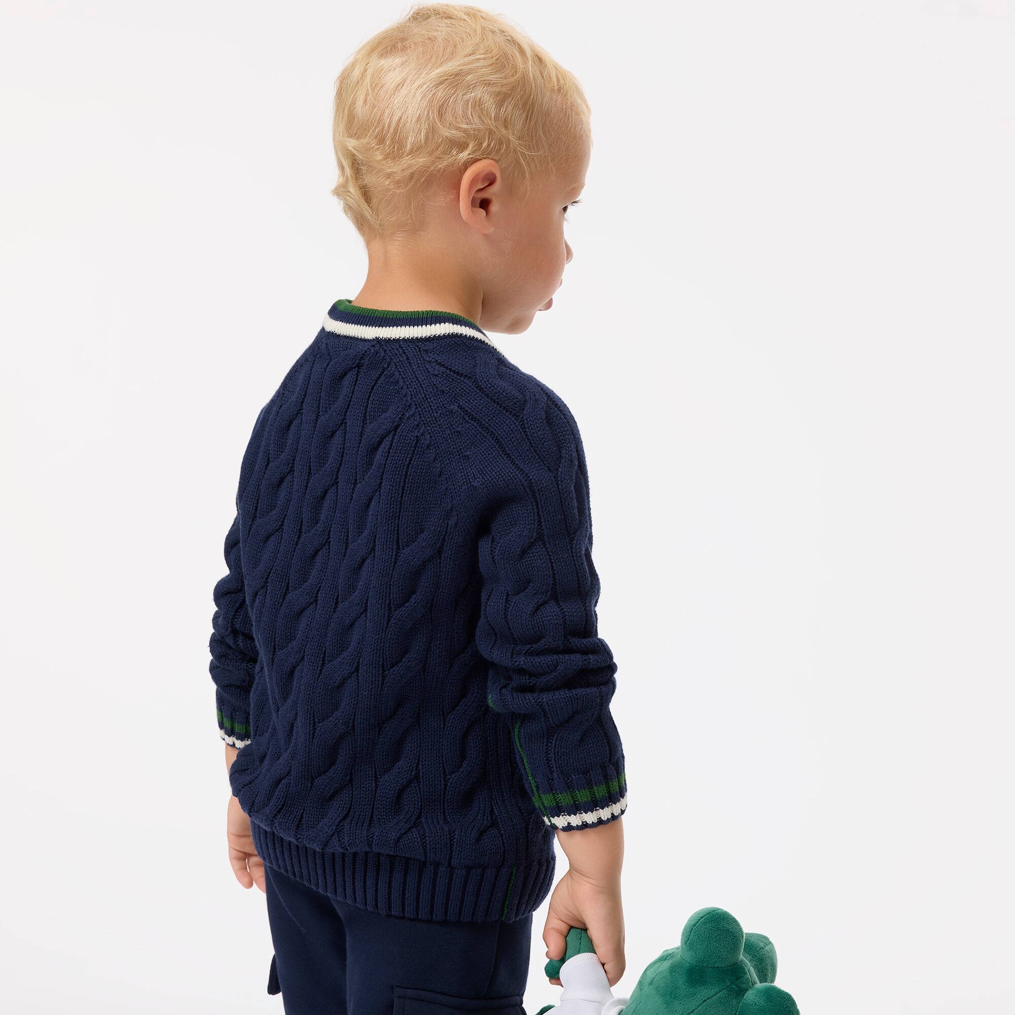 Thumbnail - Lacoste Pullover aus Wolle und Baumwolle mit Rundhalsausschnitt - Navy Blau Size 5 - 5A