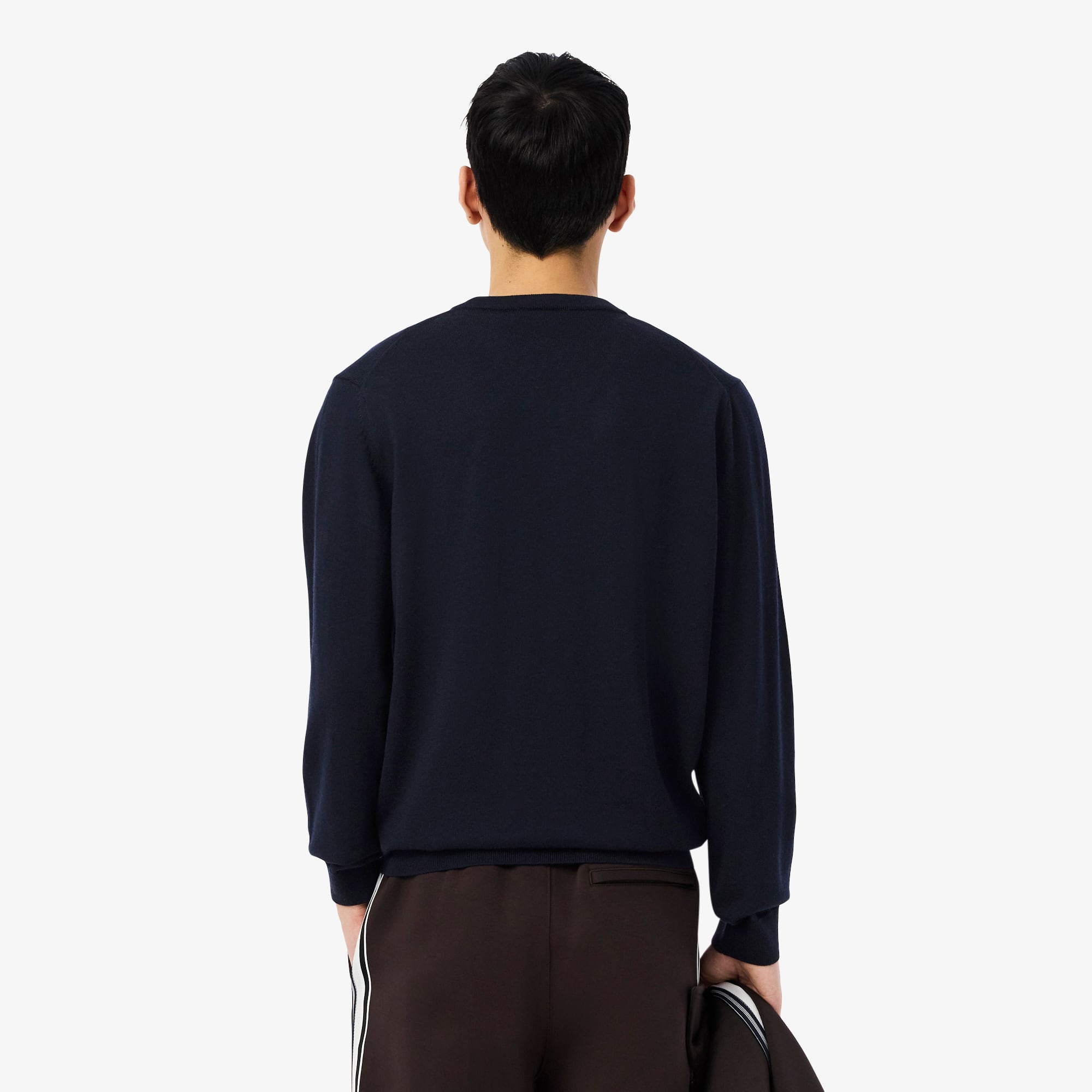 Thumbnail - Lacoste Einfarbiger Pullover aus Merinowolle mit V-Ausschnitt - Navy Blau Size L