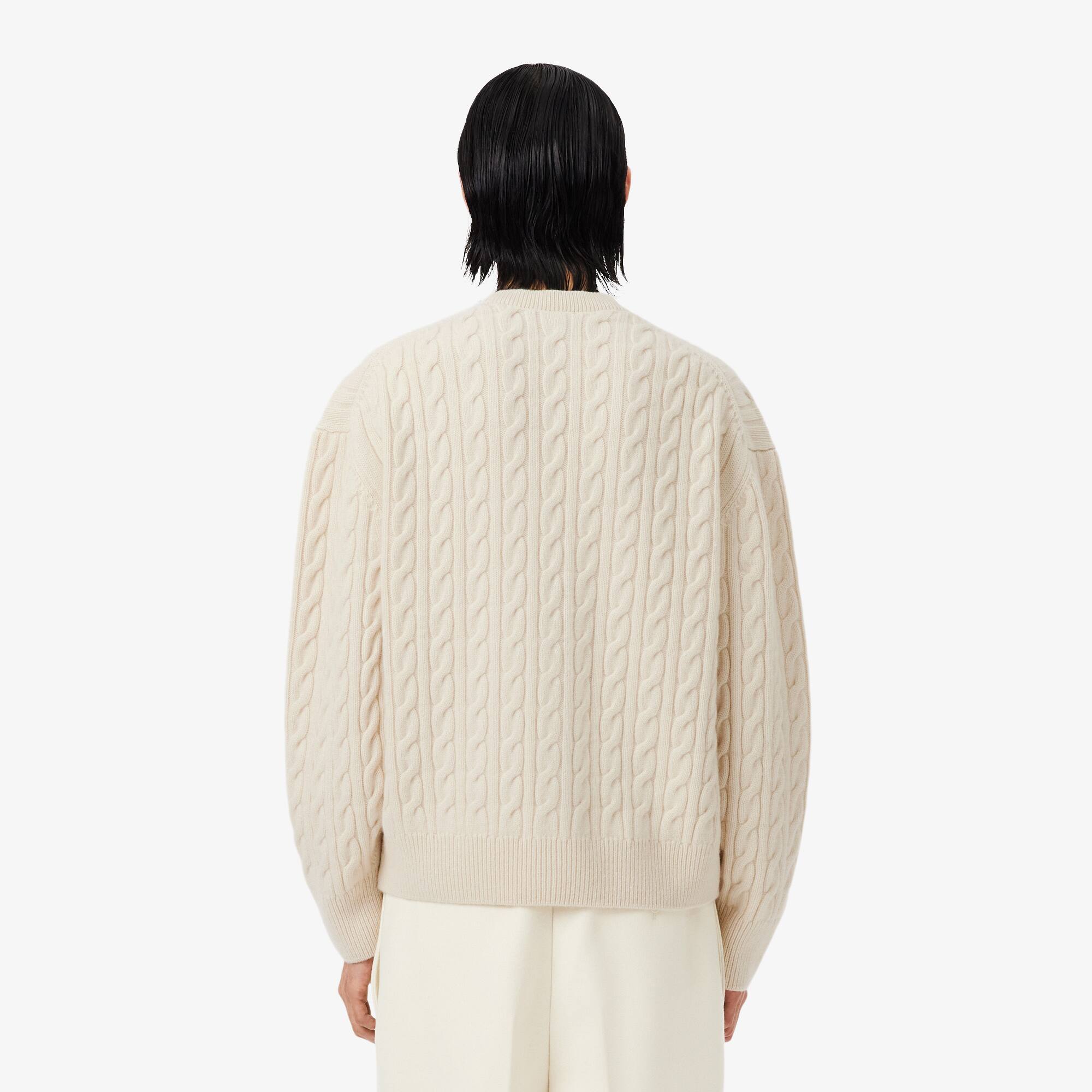 Thumbnail - Lacoste Cardigan Runway aus Kaschmir mit Zopfmuster - Weiß Size L
