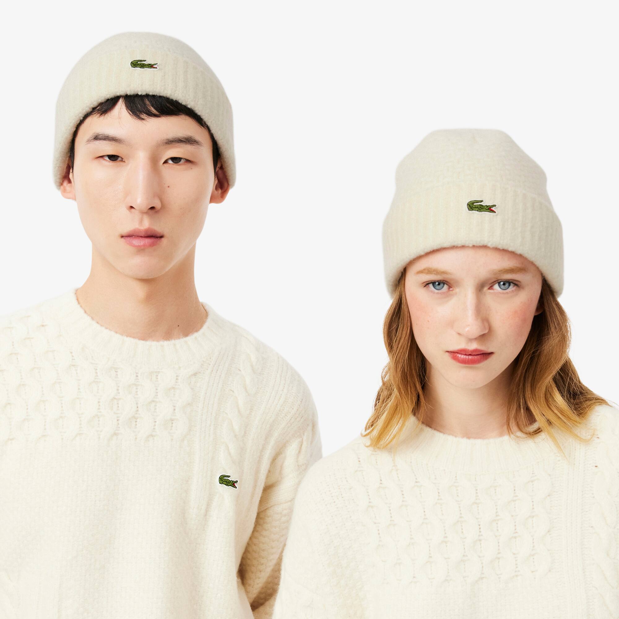 Thumbnail - Lacoste Wollmütze mit Rippbündchen - Creme Size One Size