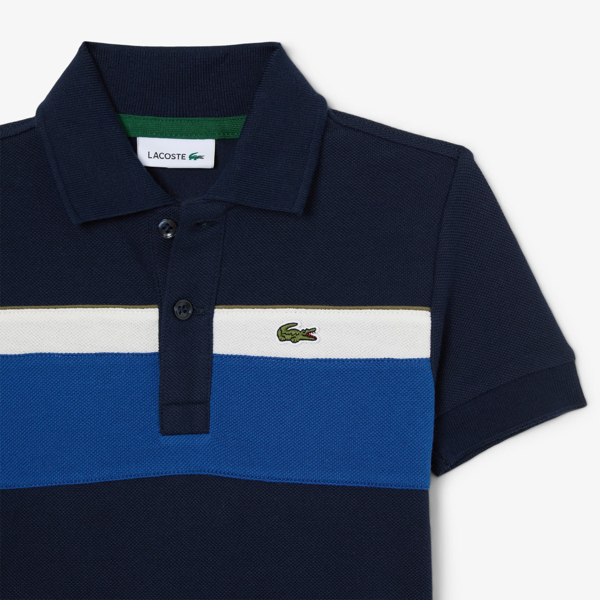 Thumbnail - Lacoste Polohemd aus Piqué mit Colorblock-Design - Navy Blau / Khaki Grün / Weiß / Blau Size 6 - 6A