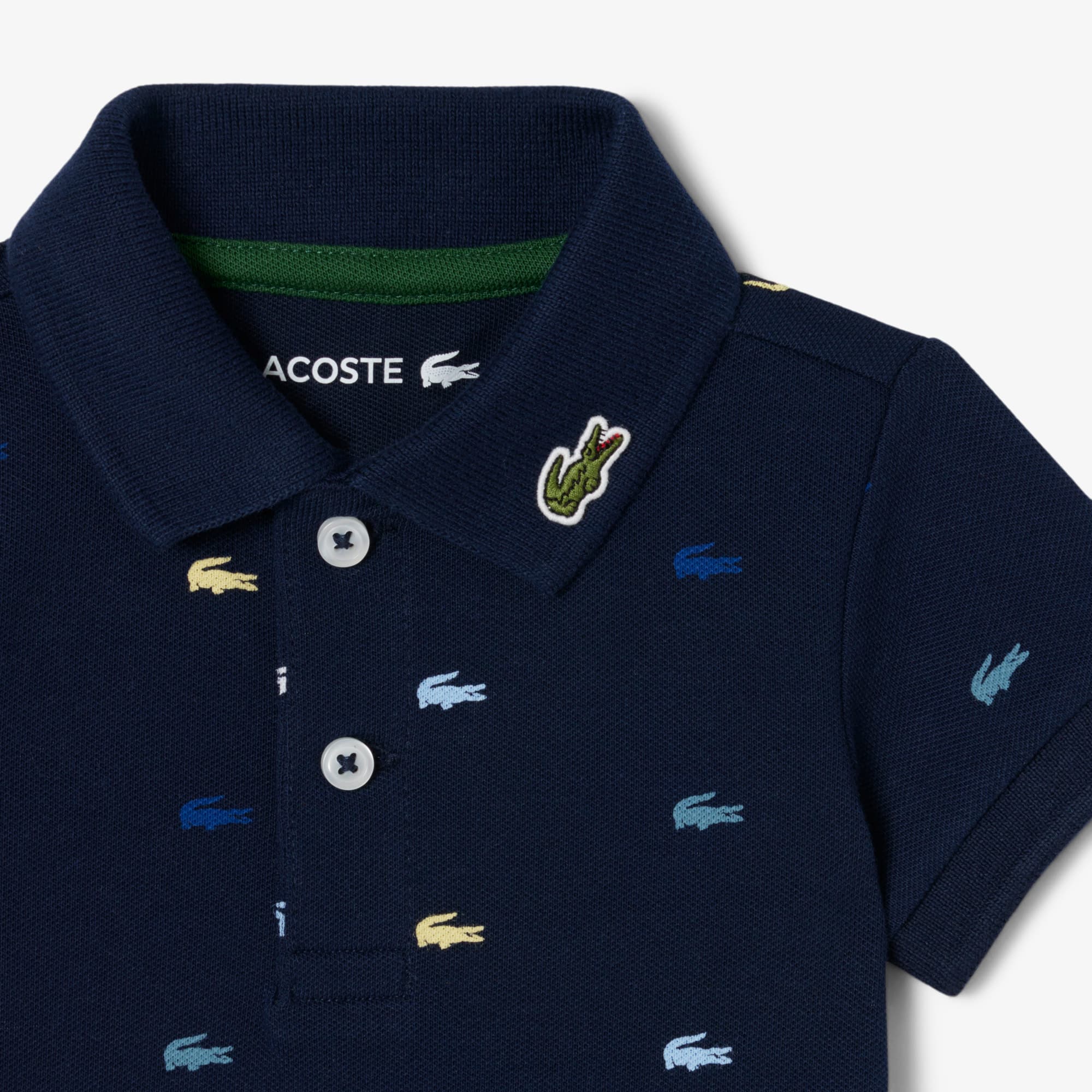 Thumbnail - Lacoste Baby-Body aus Piqué mit Kroko-Print - Navy Blau Size 3 - 6M