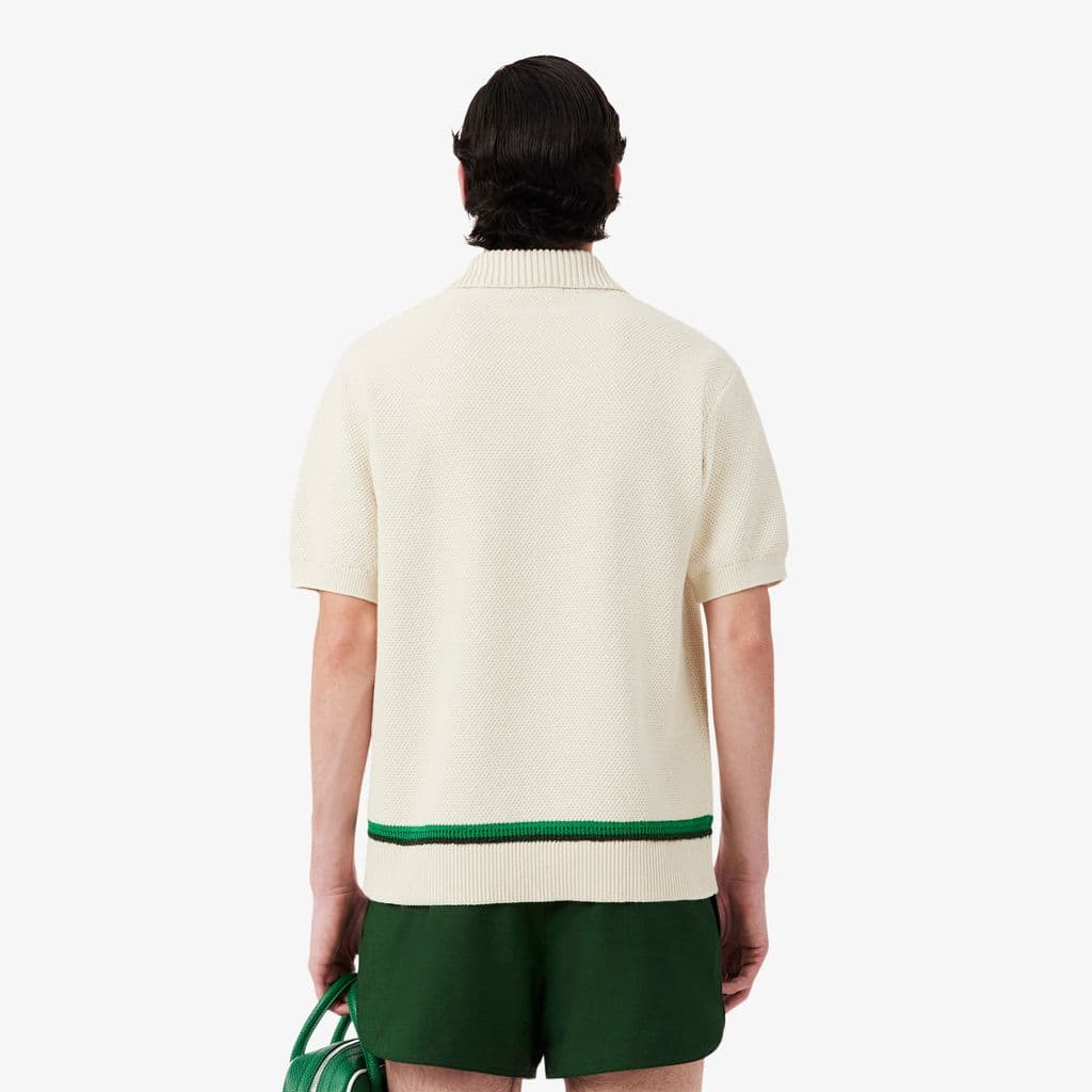 Thumbnail - Lacoste Pullover Runway aus Piqué mit Polokragen und blumigem Krokodil - Weiß Size S