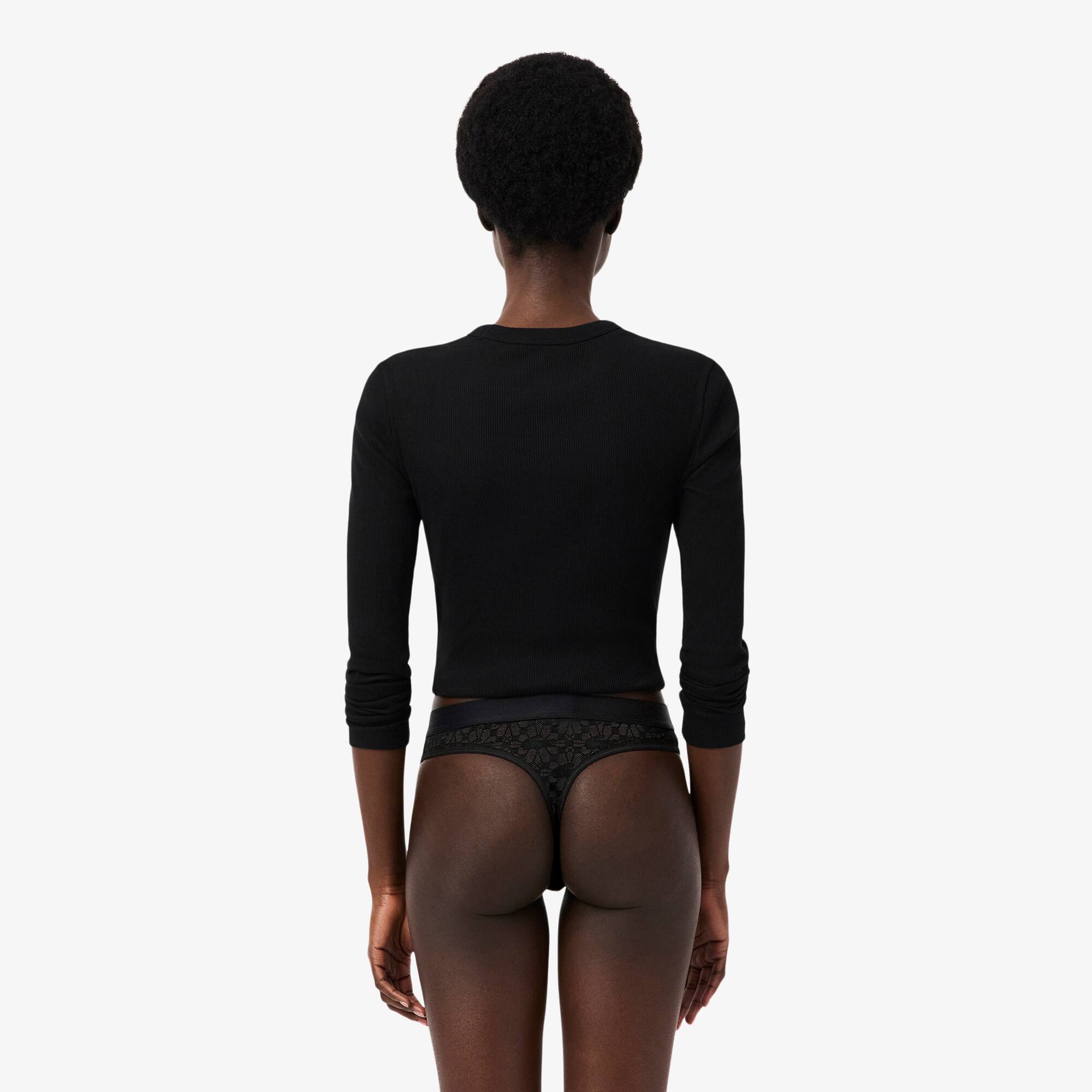 Thumbnail - Lacoste Tanga aus Spitze mit Logo-Bund - Schwarz Size S