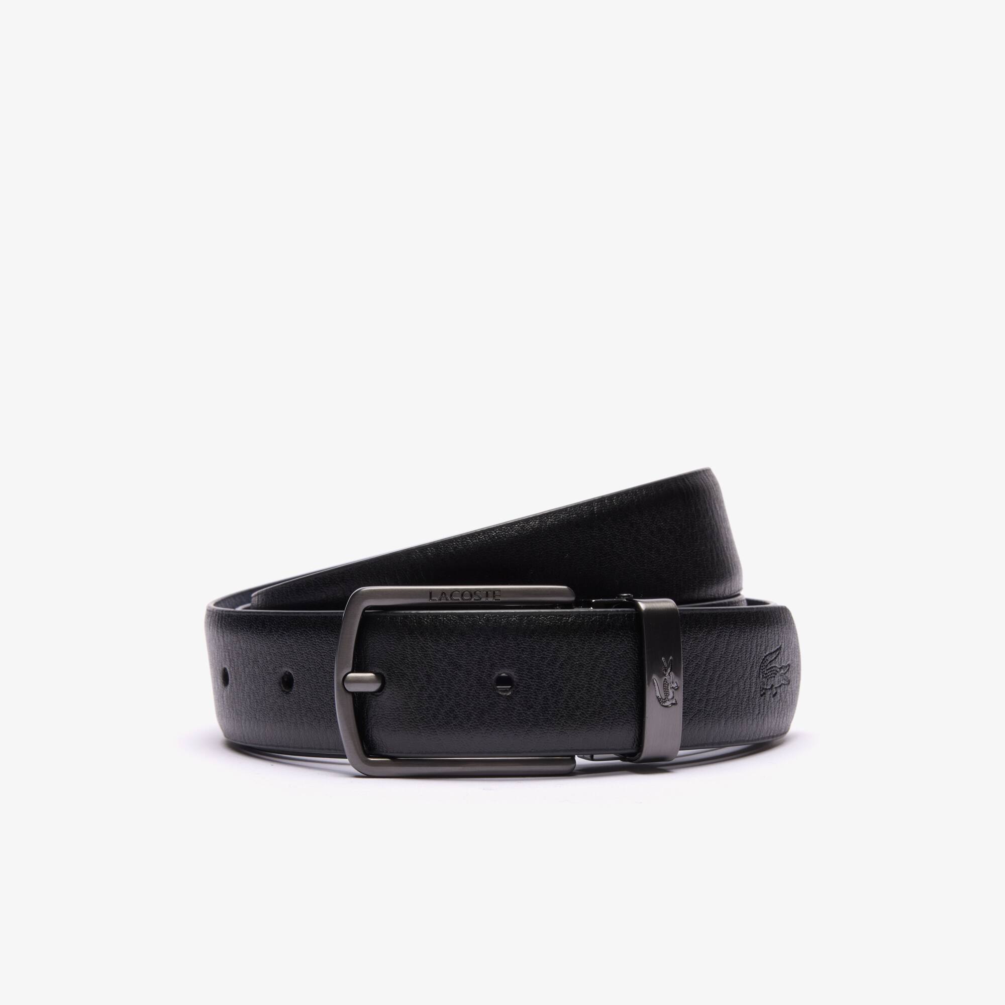 Thumbnail - Lacoste Glatter Ledergürtel mit 2 Schnallen, Geschenkset - NOIR MARINE 166 Size 90 cm