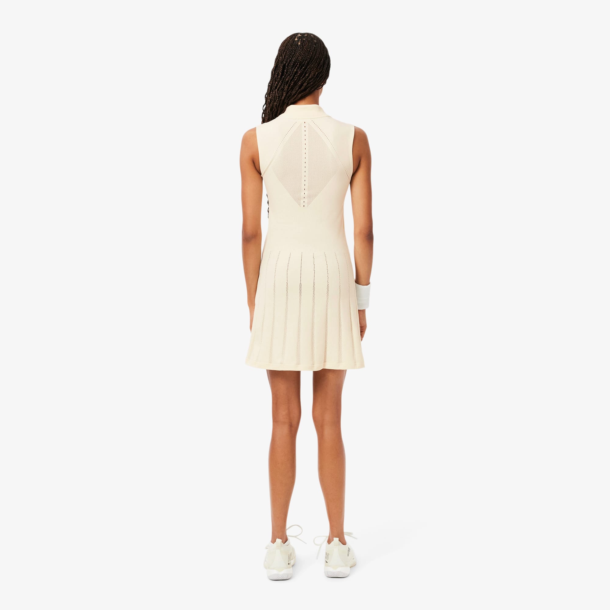 Thumbnail - Lacoste Stretch-Tenniskleid mit Shorts - Weiß / Khaki Grün Size 2 - 34/36