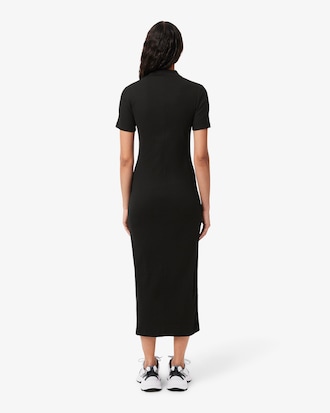 Langes Rippstrick-Polokleid aus Baumwolle