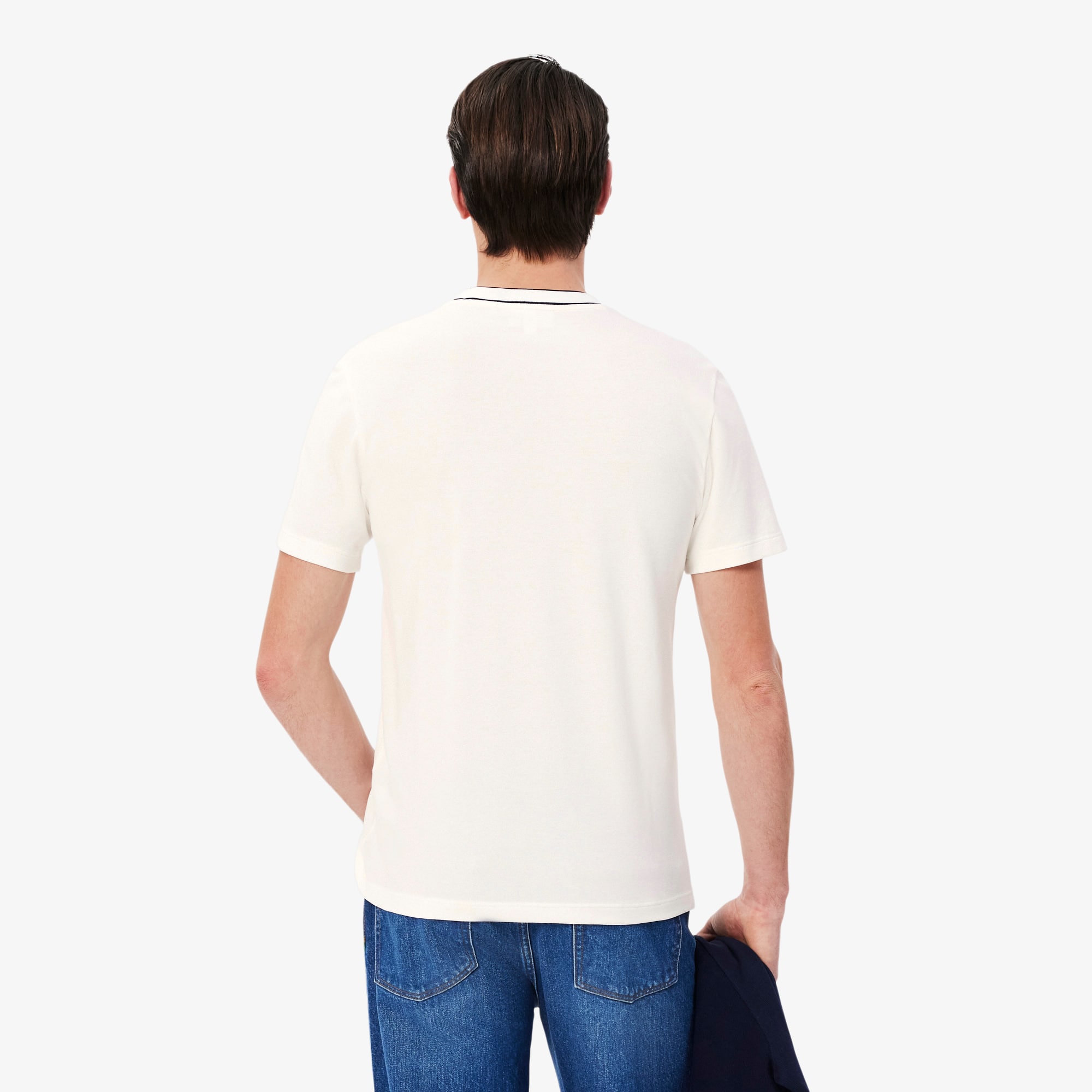 Thumbnail - Lacoste T-Shirt aus Stretch-Piqué mit gestreiftem Kragen - Weiß Size XS