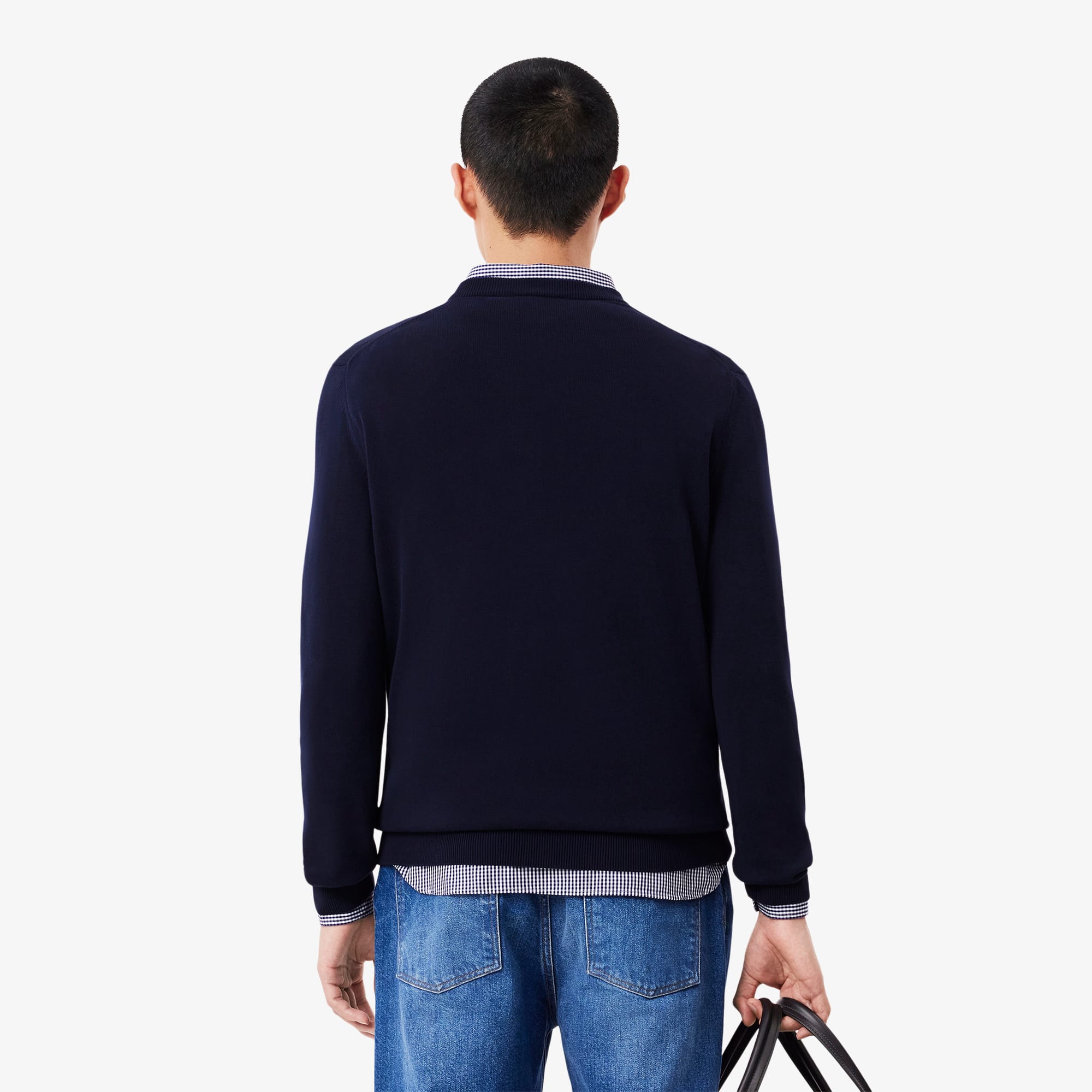 Thumbnail - Lacoste Einfarbiger Pullover aus Baumwolle mit V-Ausschnitt - Navy Blau Size 6 - XL