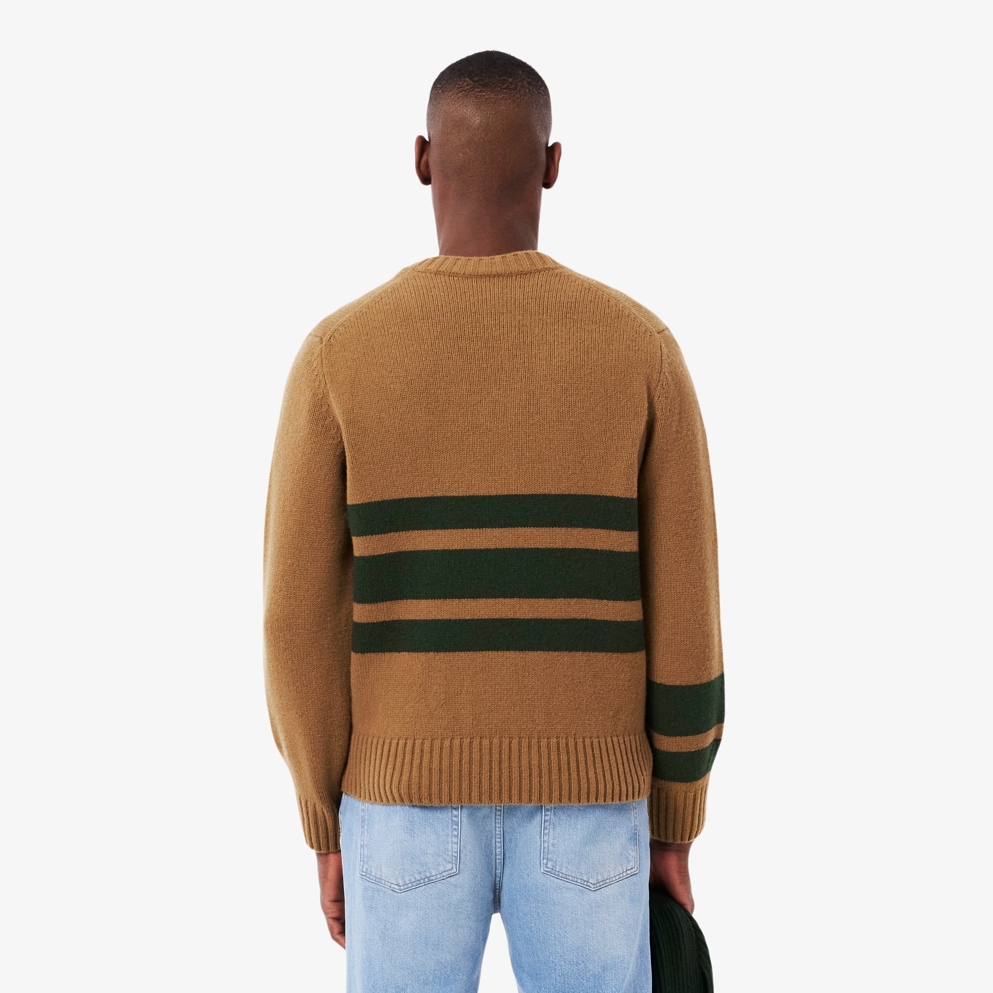 Thumbnail - Lacoste Gestreifter Wollpullover mit V-Ausschnitt - Braun / Grün Size 6 - XL