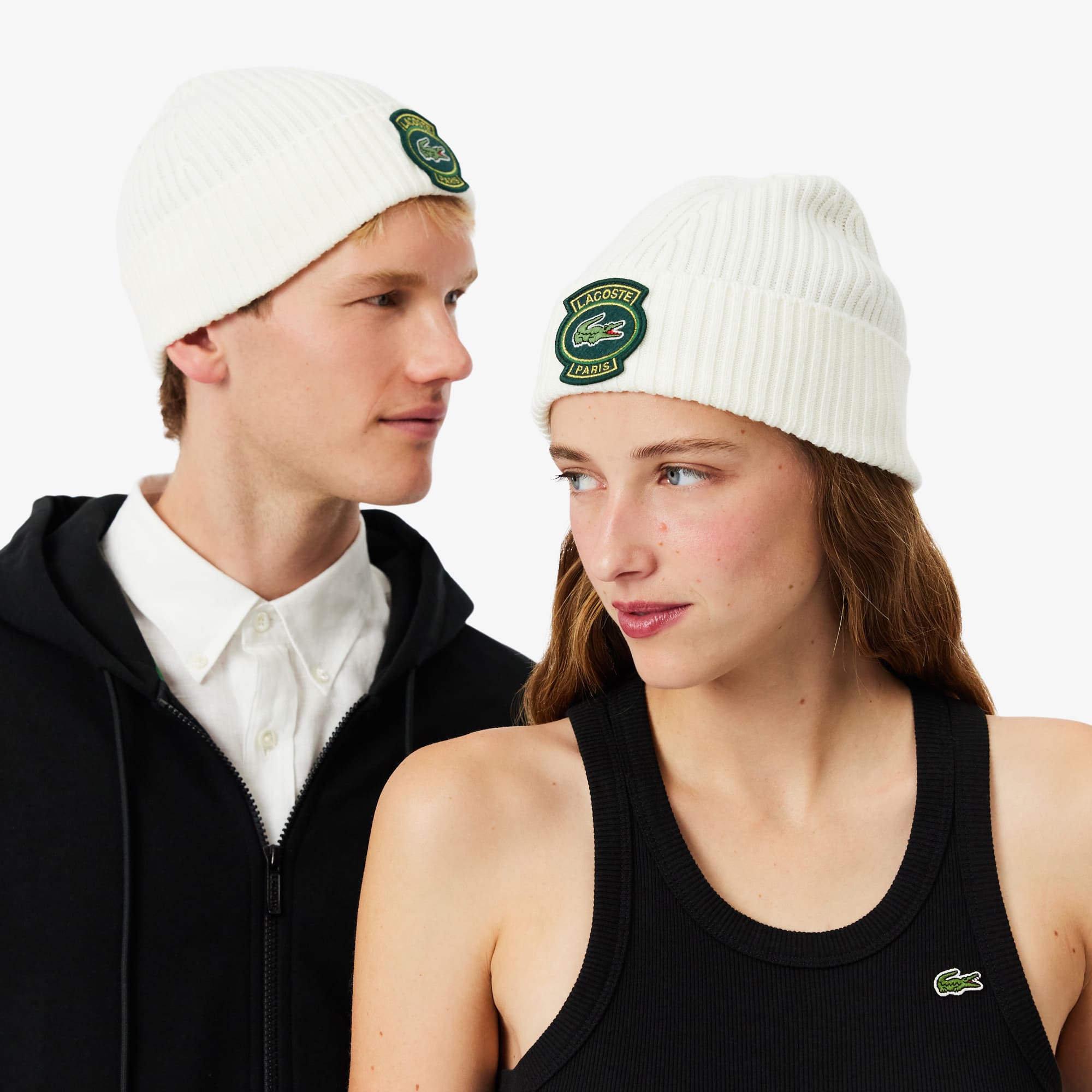Thumbnail - Lacoste Mütze aus Rippstrickwolle mit Badge - Weiß Size One Size