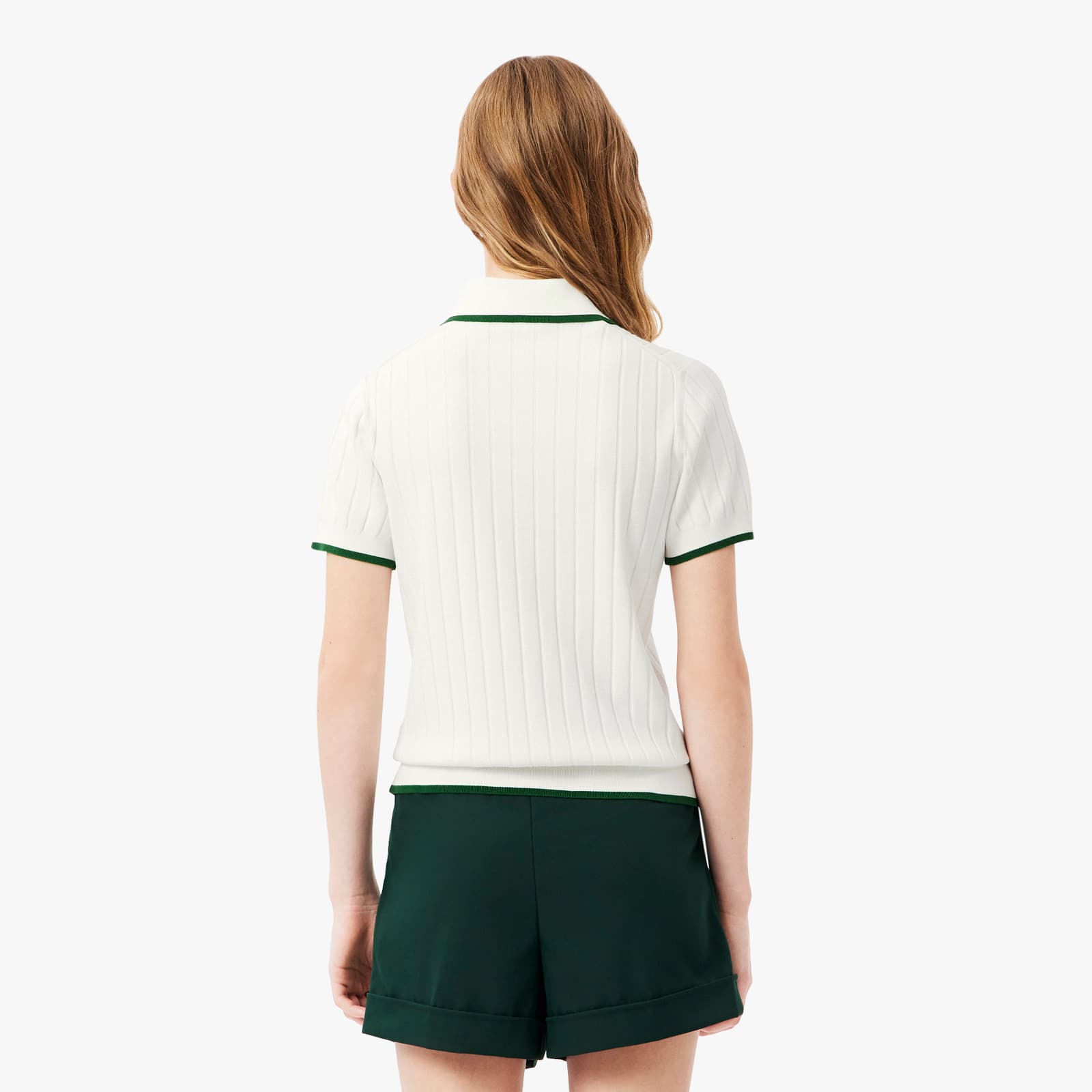 Thumbnail - Lacoste Golf-Pullover mit Polokragen und kurzen Ärmeln - Weiß / Grün Size 46