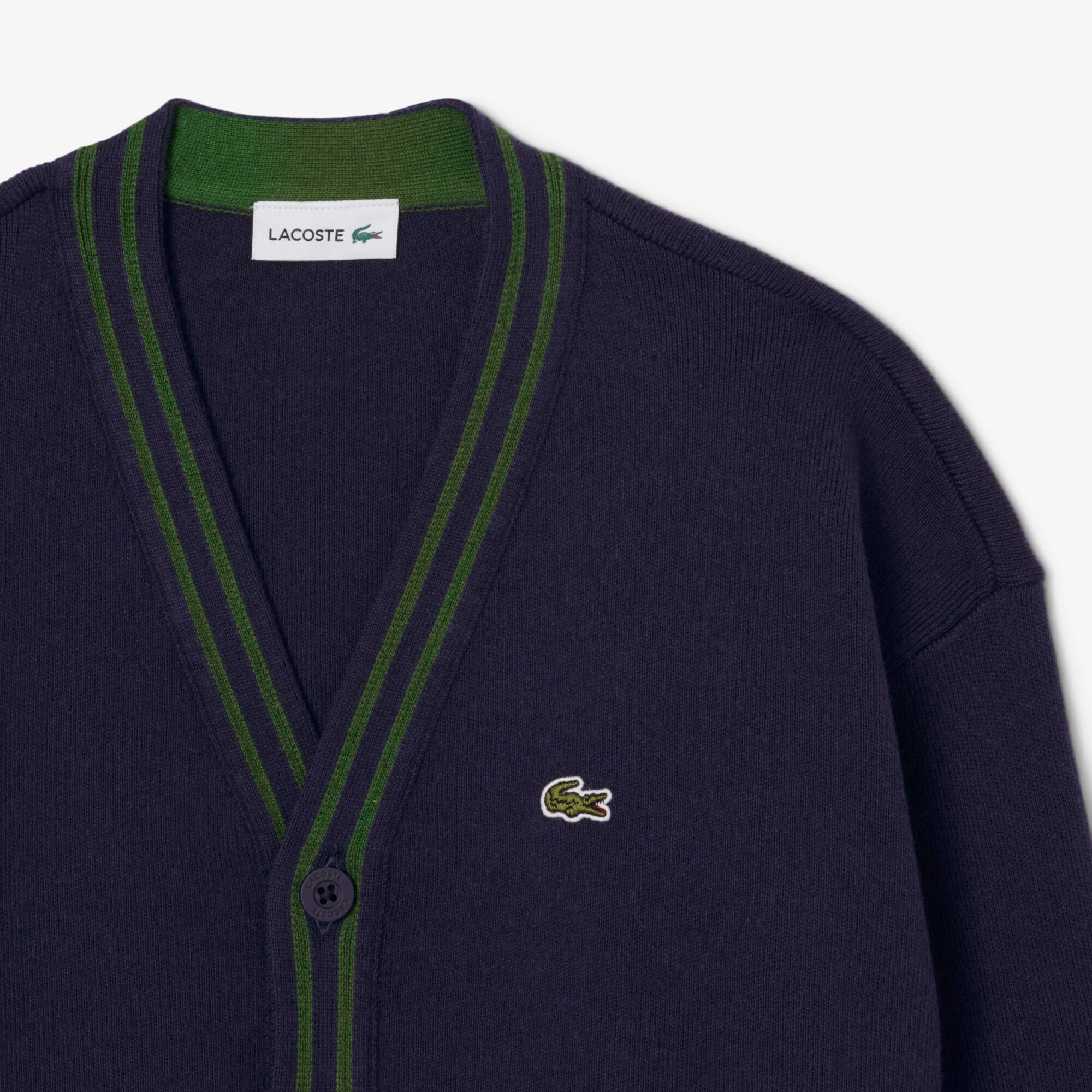 Thumbnail - Lacoste Cardigan aus Wolle und Baumwolle mit V-Ausschnitt - Navy Blau Size 10 - 12A