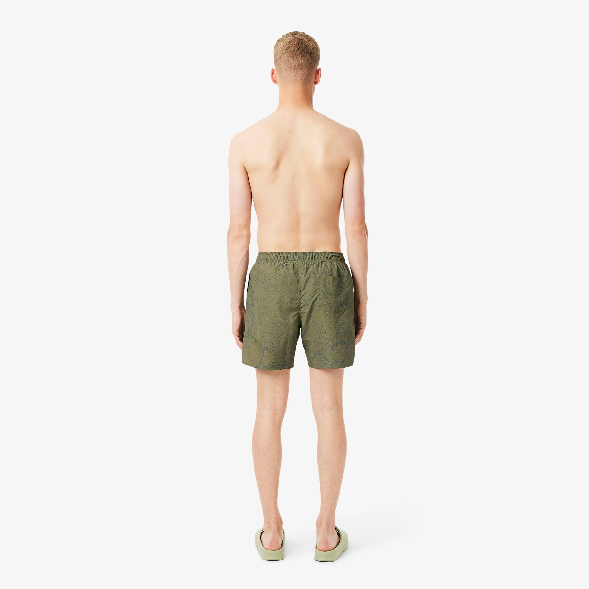 Thumbnail - Lacoste Halblange Badehose mit Print - Khaki Grün / Blau Size 6 - XL