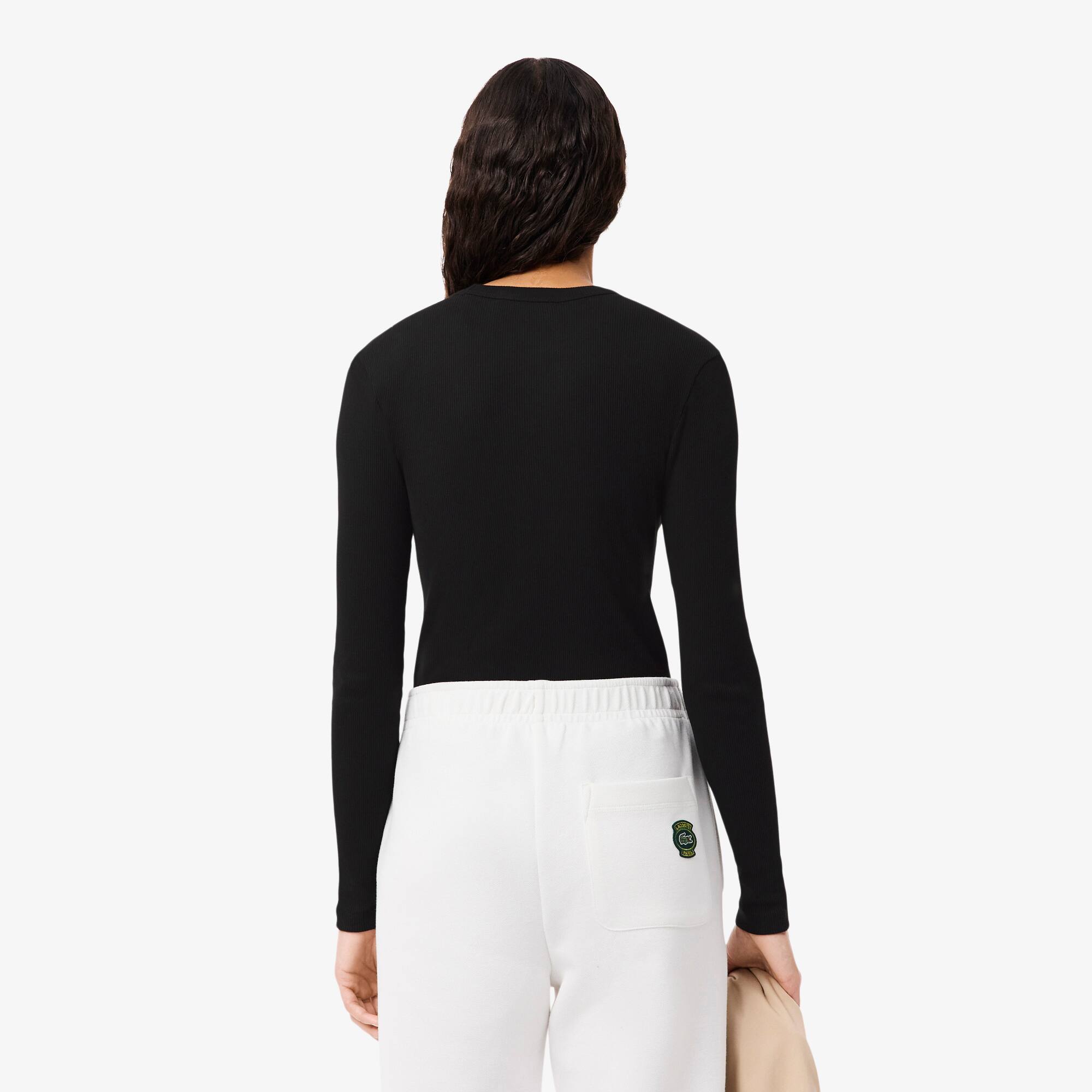 Thumbnail - Lacoste Slim Fit-T-Shirt aus gerippter Baumwolle - Schwarz Size 36