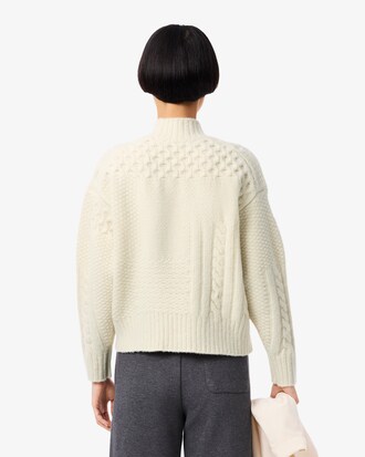 Wollpullover mit Patchwork-Effekt und hohem Kragen