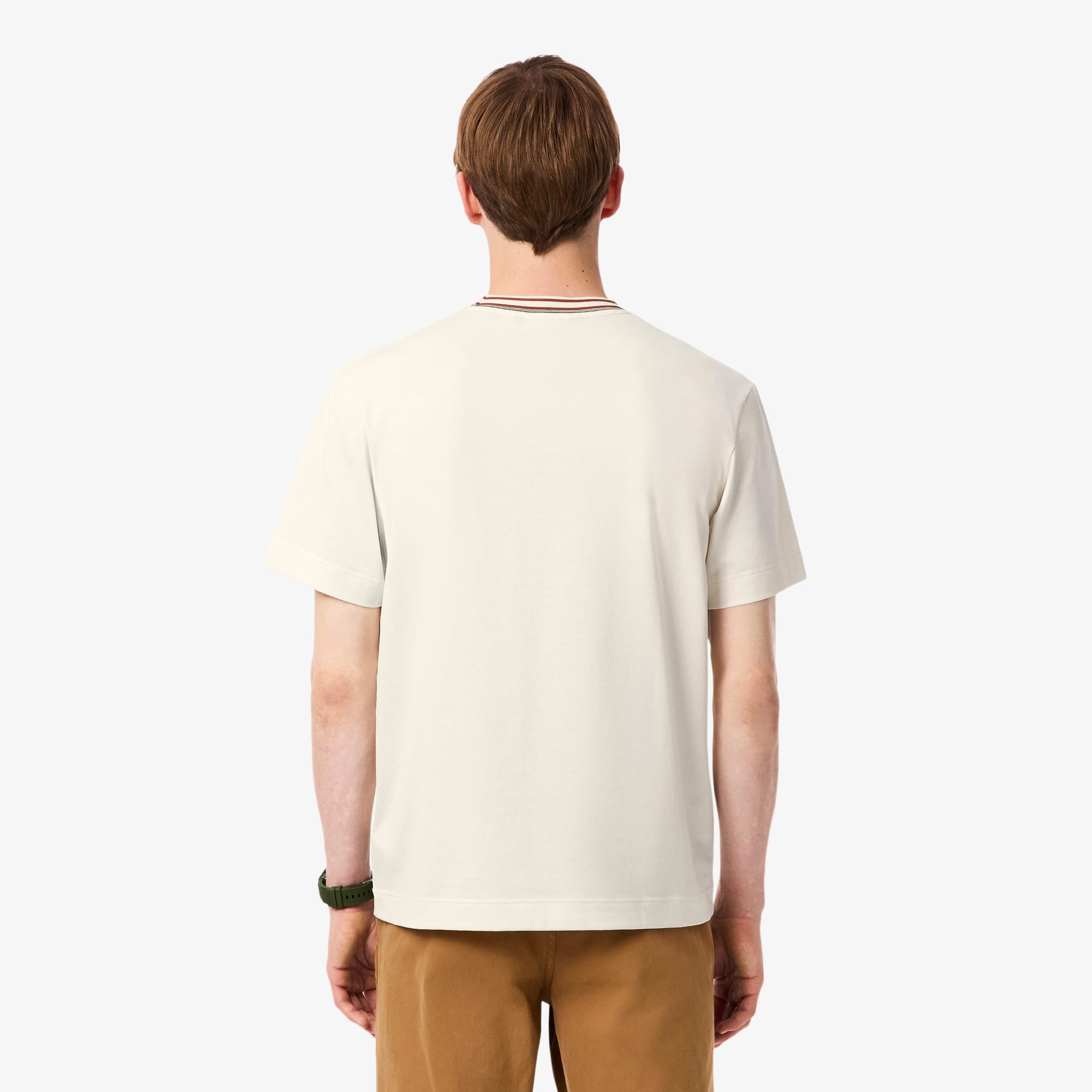 Thumbnail - Lacoste T-Shirt mit gestreiftem Ausschnitt, hergestellt in Frankreich - Creme Size L