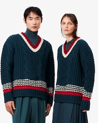 Runway Pullover mit V-Ausschnitt aus Wolle mit strukturierten Streifen