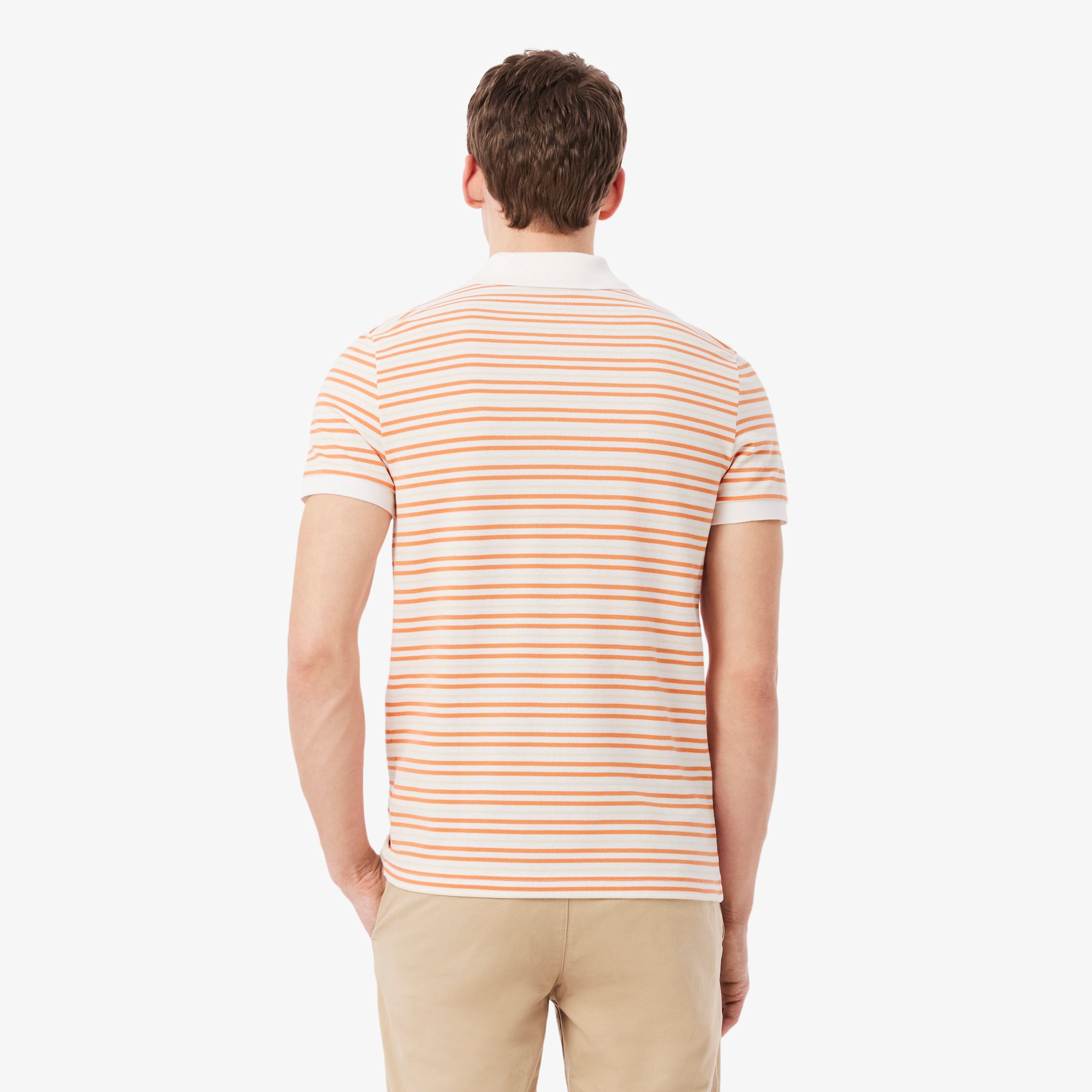 Thumbnail - Lacoste Gestreiftes Classic Fit-Polohemd aus Petit Piqué - Orange / Blanc Size S
