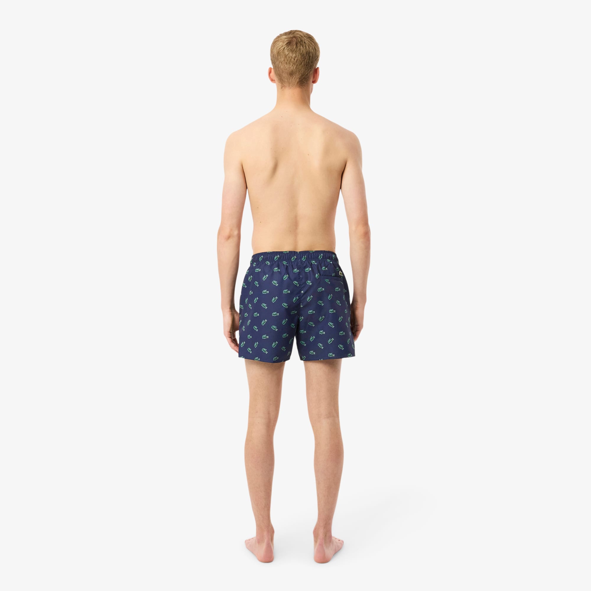 Thumbnail - Lacoste Badehose mit Krokodil-Print - Navy Blau / Weiß Size L