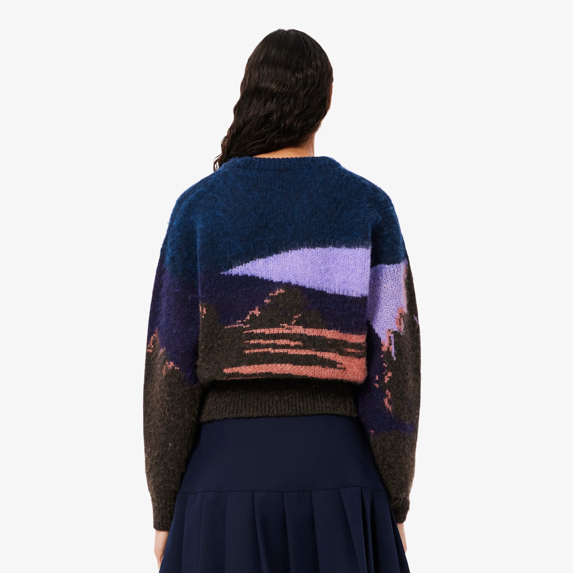Thumbnail - Lacoste Pullover aus Wolljacquard mit Landschaftsmotiv - Blau / Braun / Lila / Hellrosa Size 36