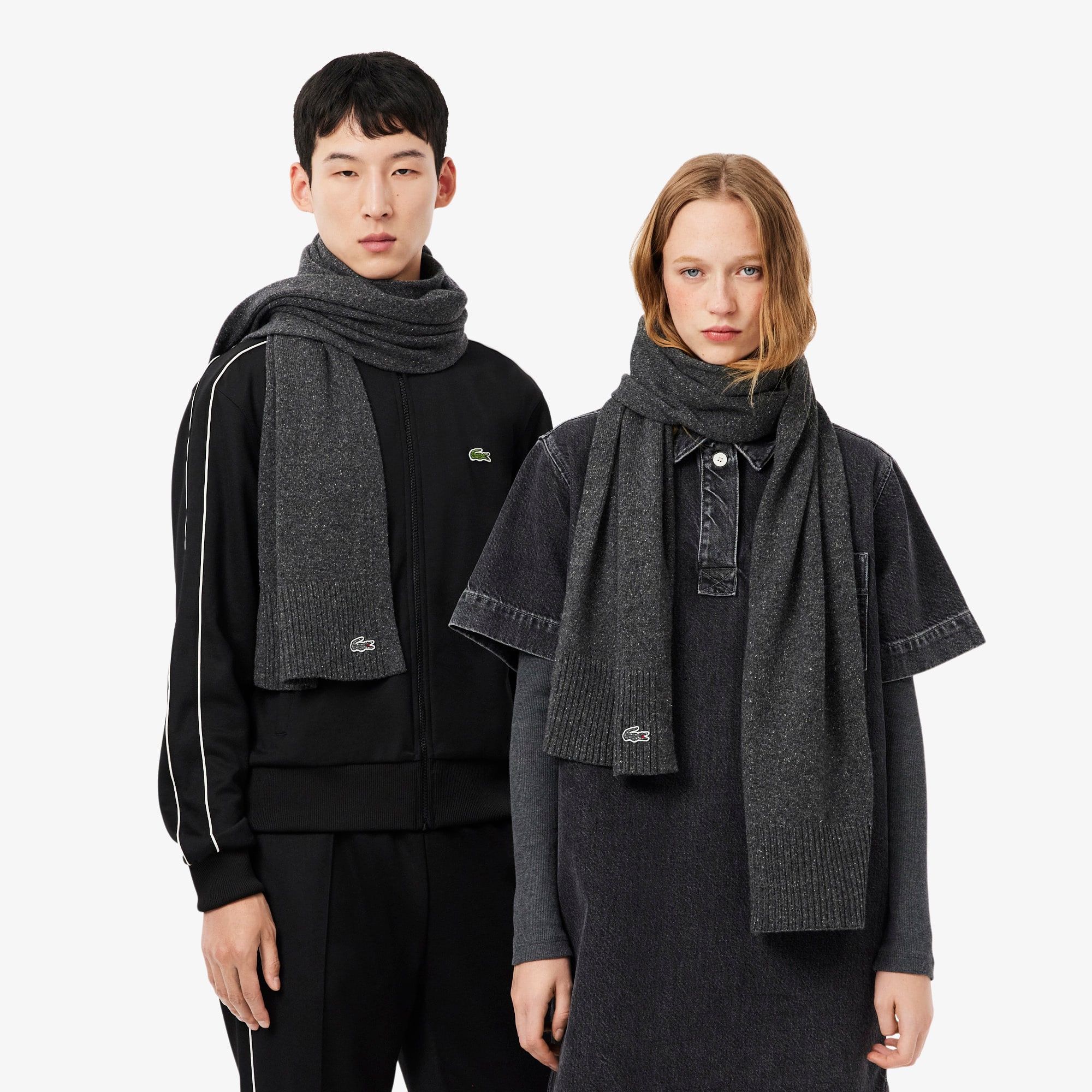 Thumbnail - Lacoste Wollschal aus Flammengarn, hergestellt in Frankreich - Schwarz Size One Size