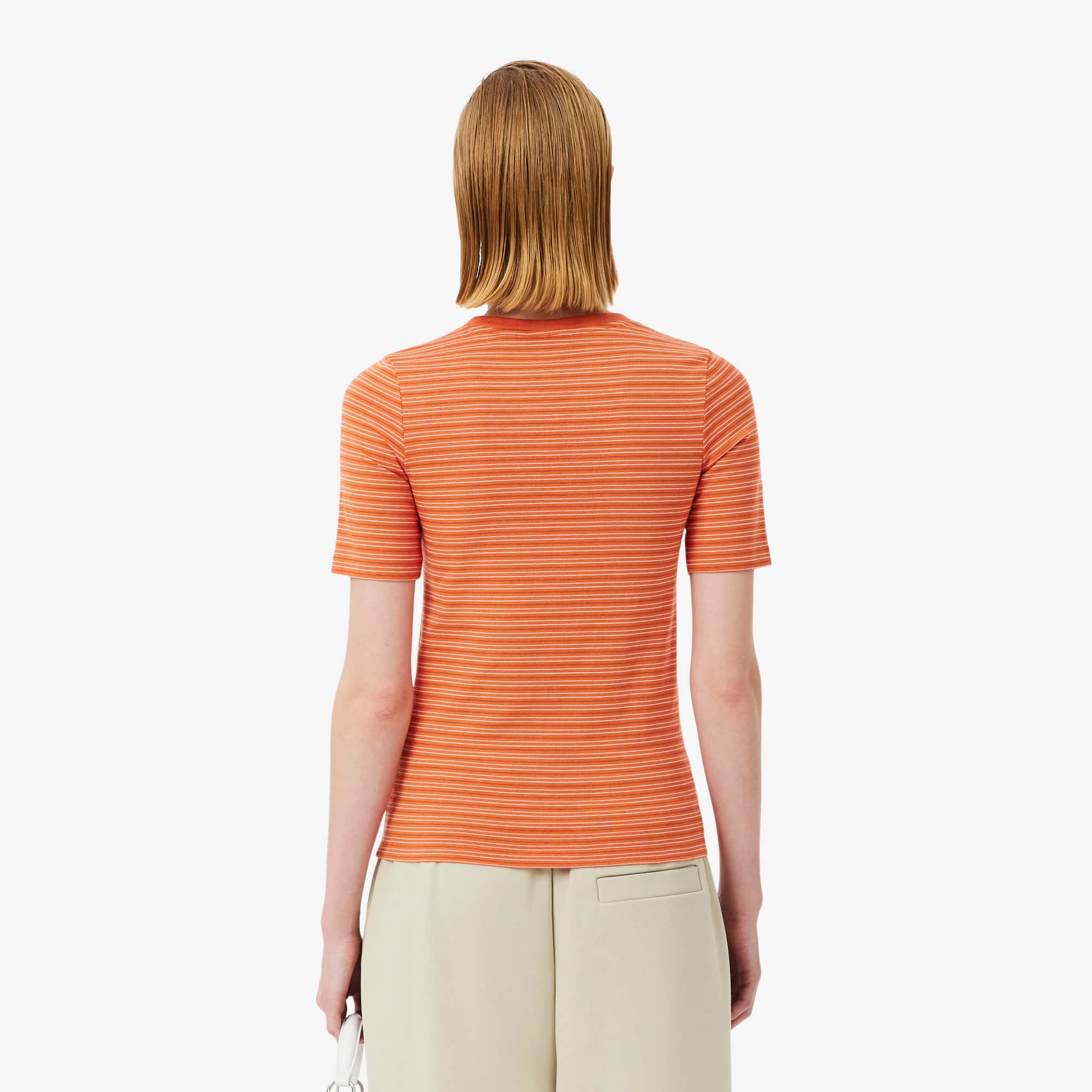 Thumbnail - Lacoste Gestreiftes T-Shirt Runway aus Jersey - Orange / Blanc Size L