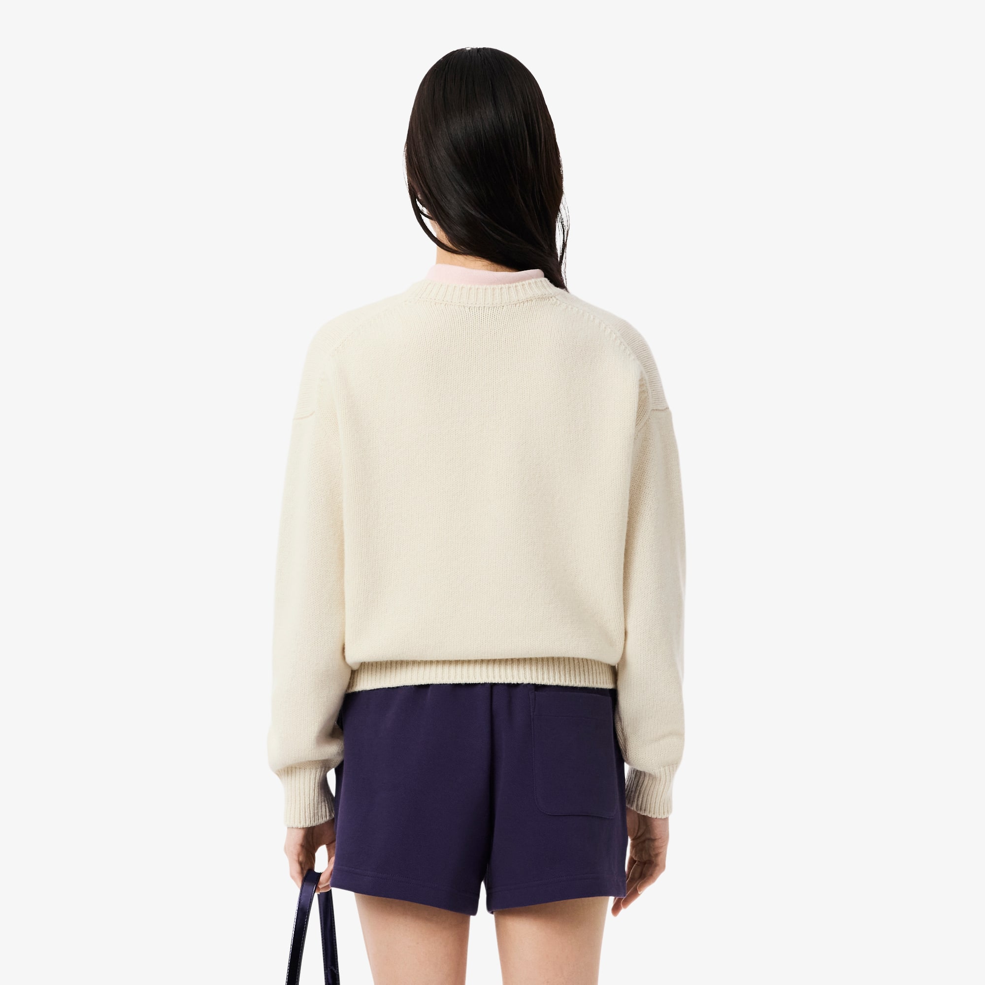 Thumbnail - Lacoste Karierter Pullover aus Tuchwolle mit Intarsienmuster - Creme Size 44