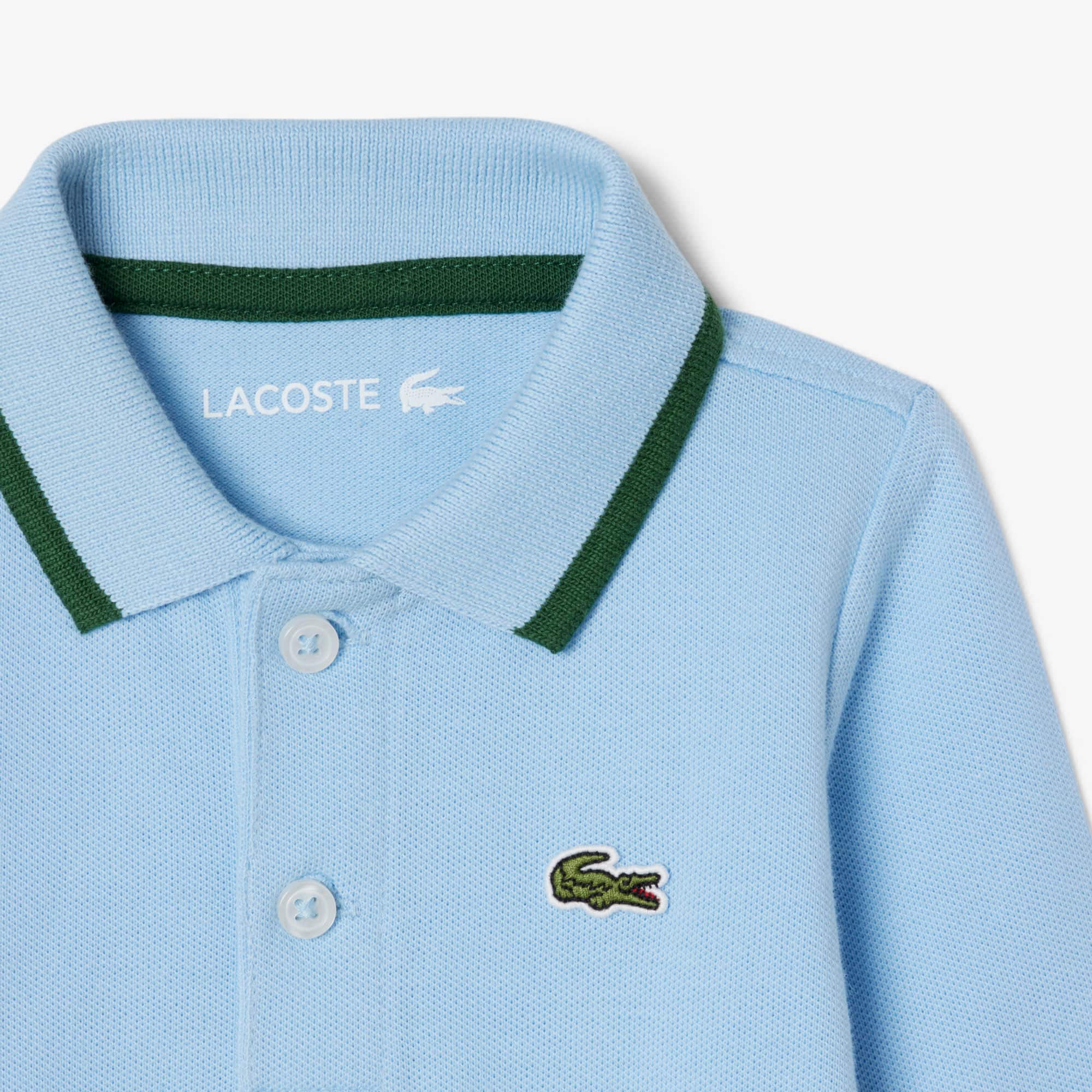 Thumbnail - Lacoste Baby-Body aus Piqué mit langen Ärmeln - Pastellblau Size 5 - 12M