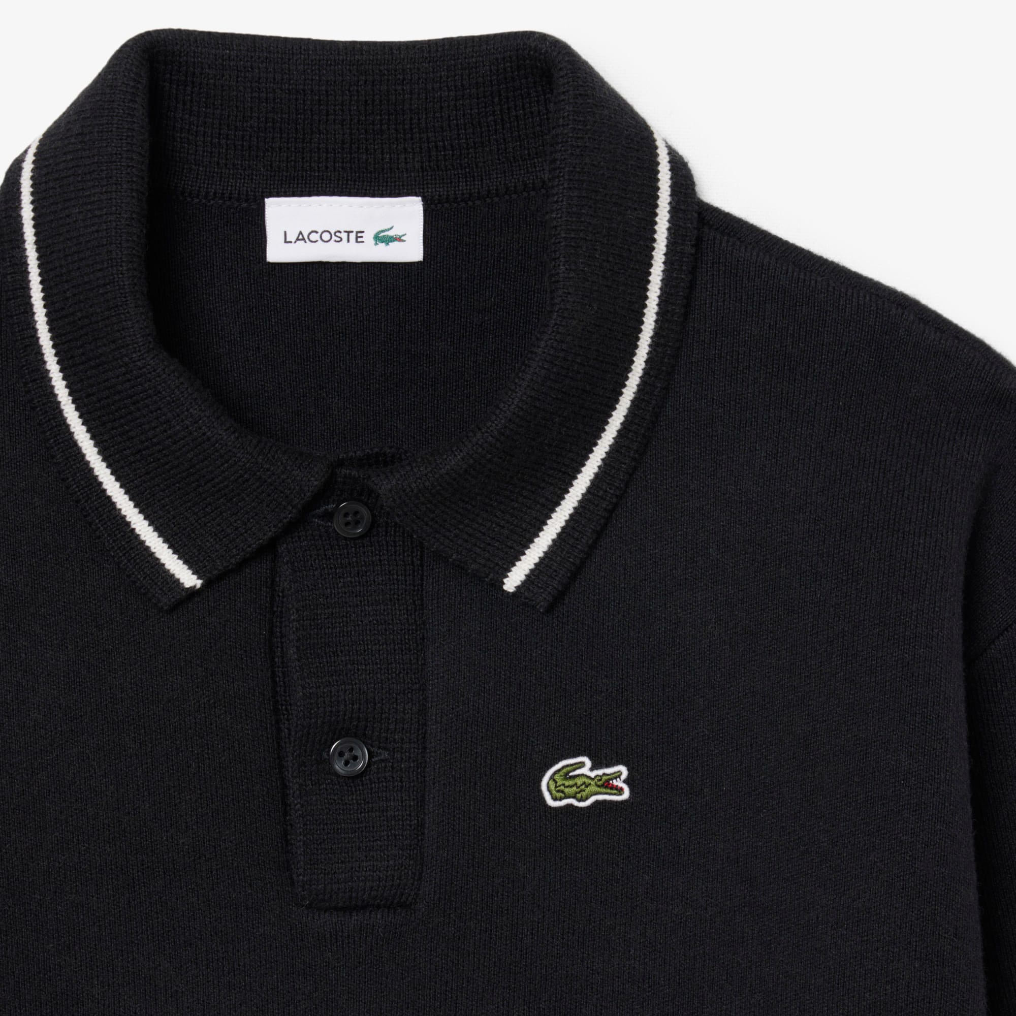 Thumbnail - Lacoste Polohemd aus Baumwoll- und Wollmischgewebe mit langen Ärmeln - Schwarz Size 8 - 8A
