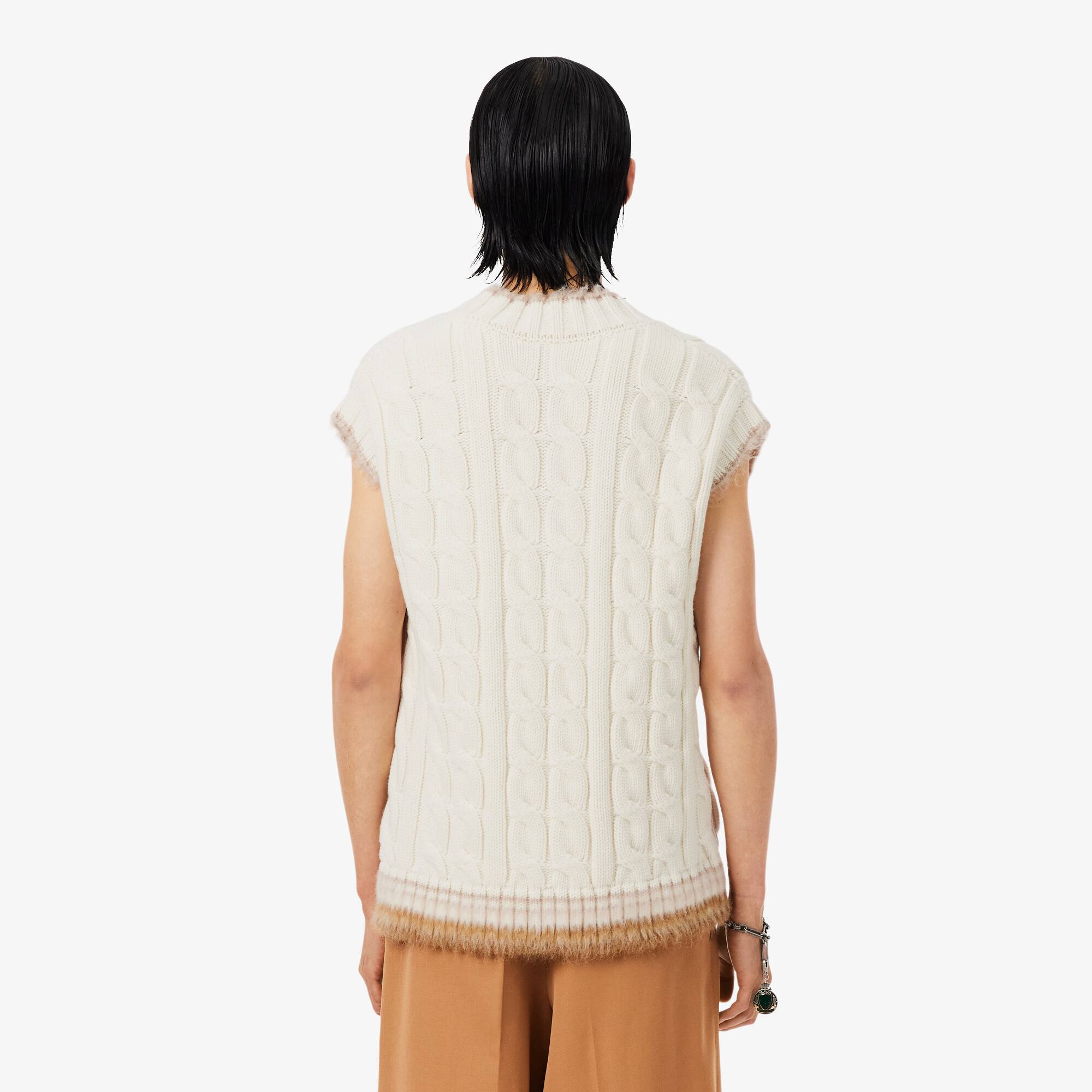 Thumbnail - Lacoste Ärmelloser Pullover aus Wolle mit Zopfmuster - Weiß Size M