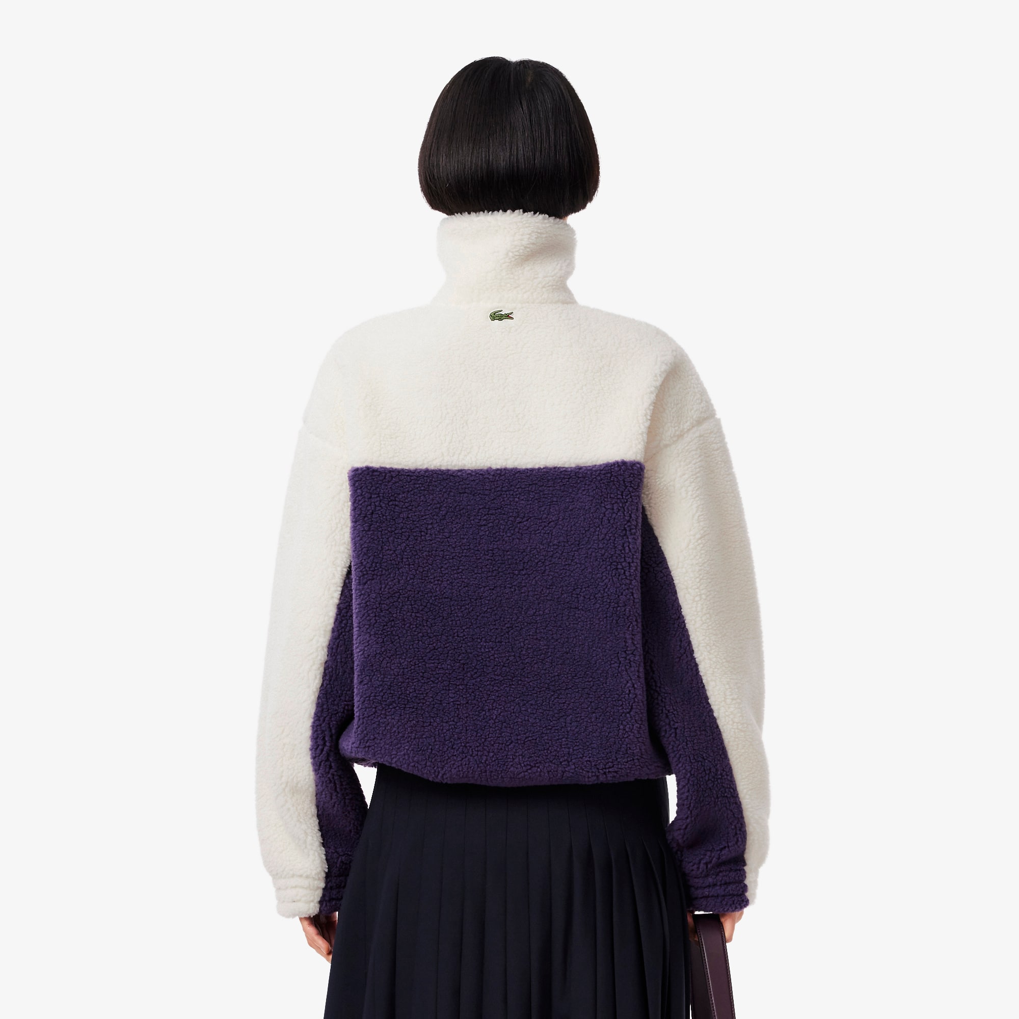 Thumbnail - Lacoste Übergroßes Sweatshirt aus Fleece mit hohem Kragen - Lila / Weiß Size 34