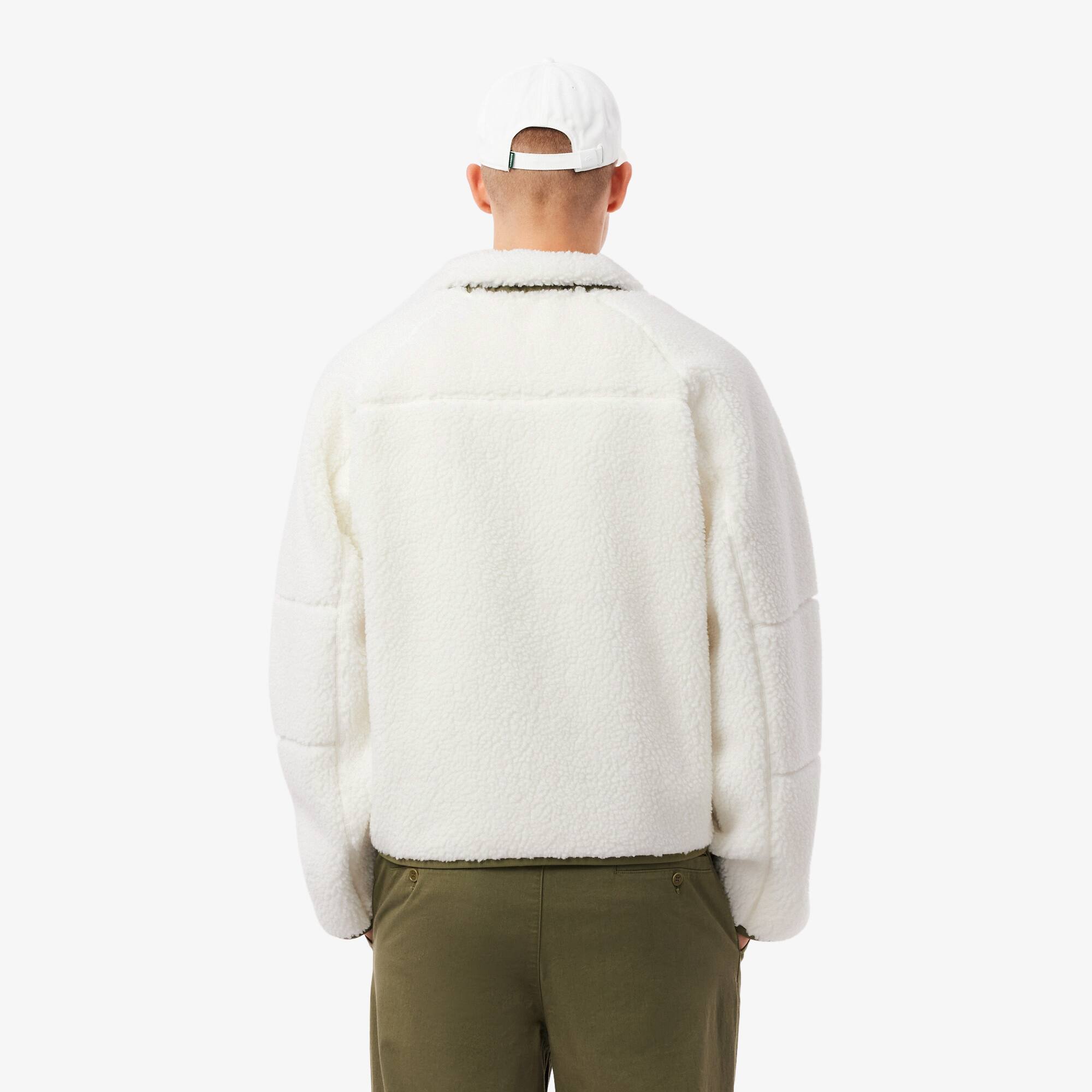 Thumbnail - Lacoste Colorblock-Jacke aus Sherpa-Fleece - Weiß / Khaki Grün Size S