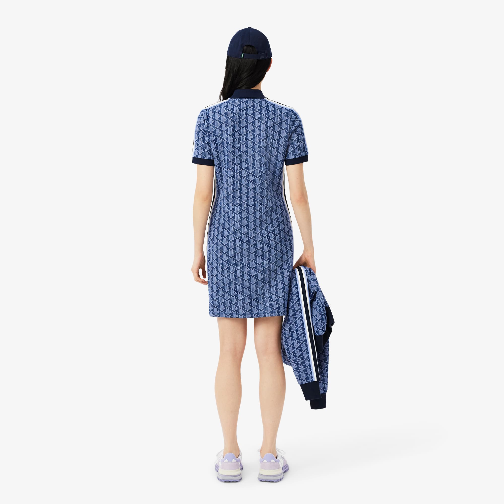 Thumbnail - Lacoste Slim Fit-Polokleid mit Monogramm aus Jacquard - Navy Blau / Lila Size 40