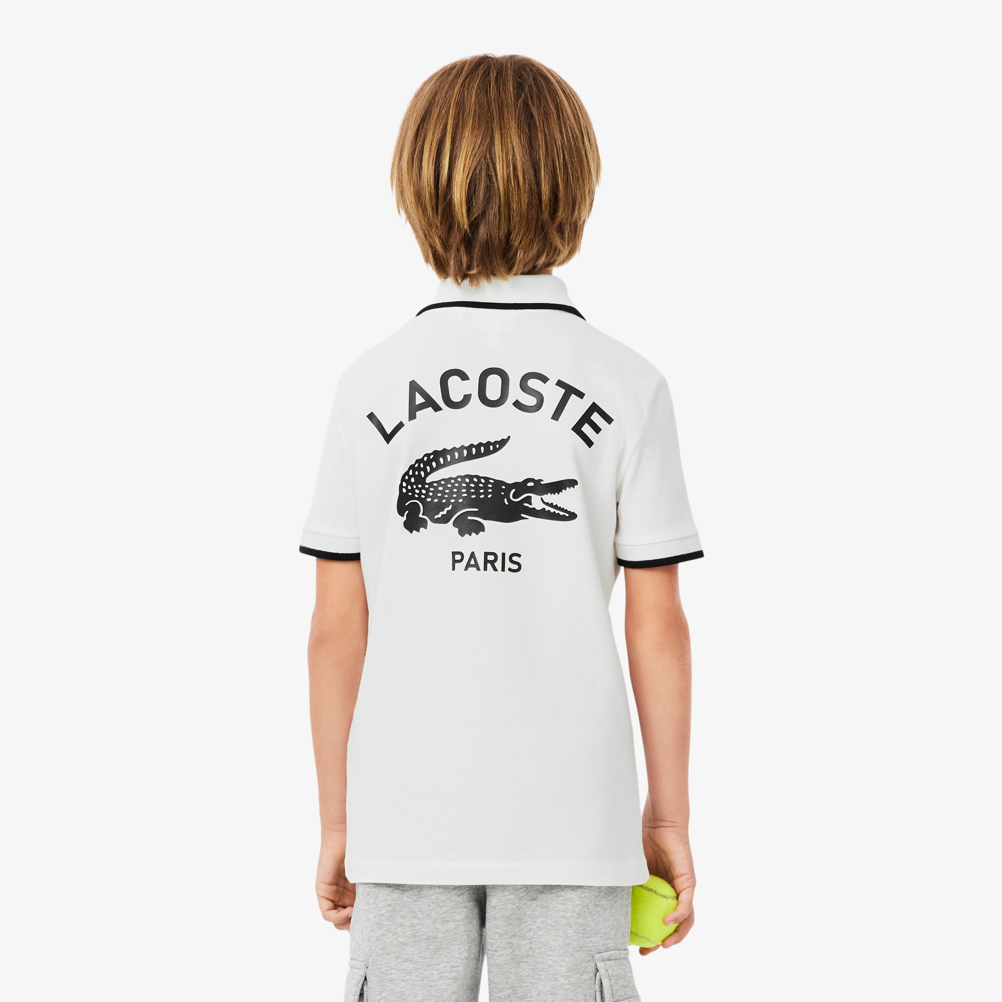 Thumbnail - Lacoste Polohemd aus Petit Piqué mit gestreiftem Kragen - Weiß Size 10 - 12A