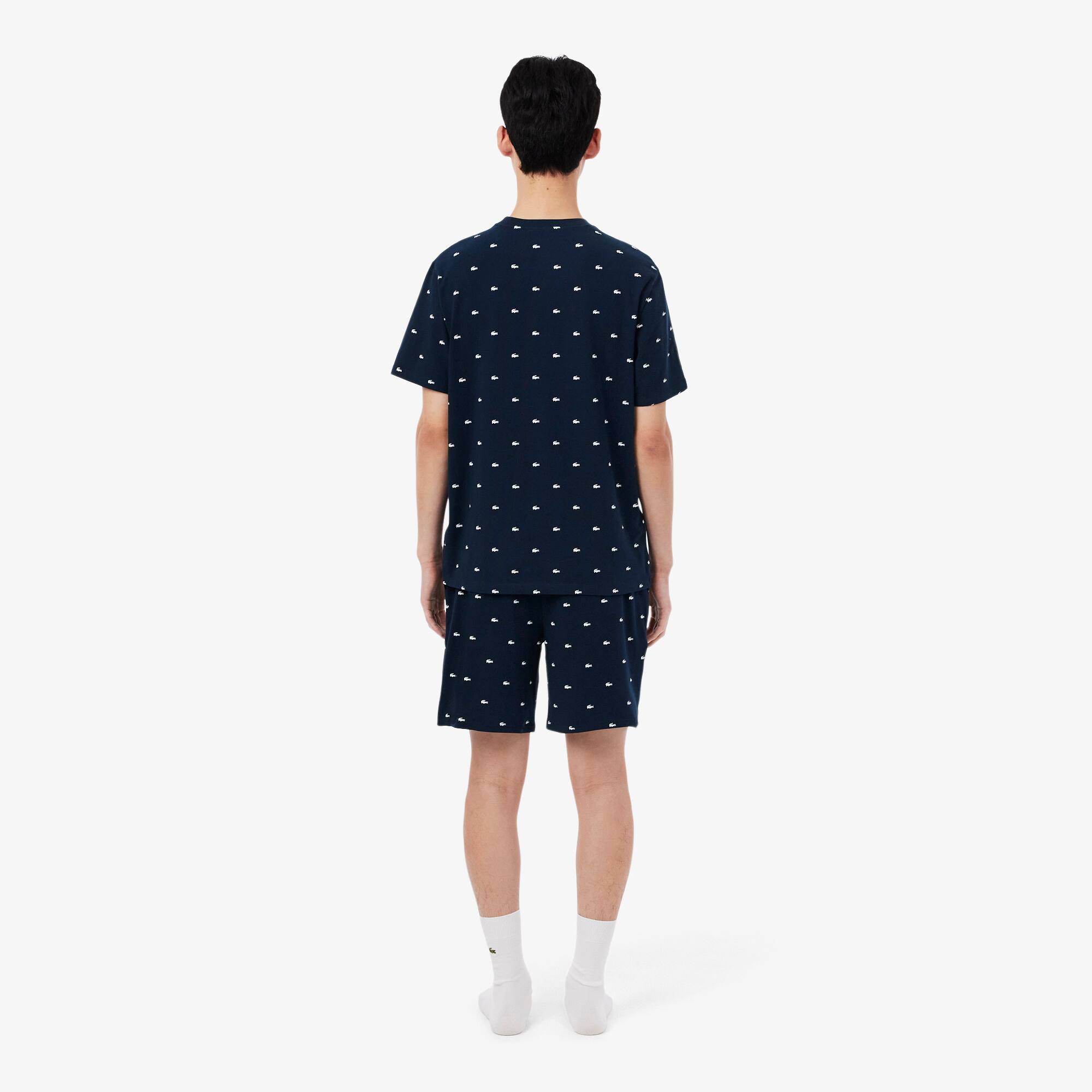 Thumbnail - Lacoste Straight Fit-Pyjamashorts mit Druck - Navy Blau / Weiß Size M
