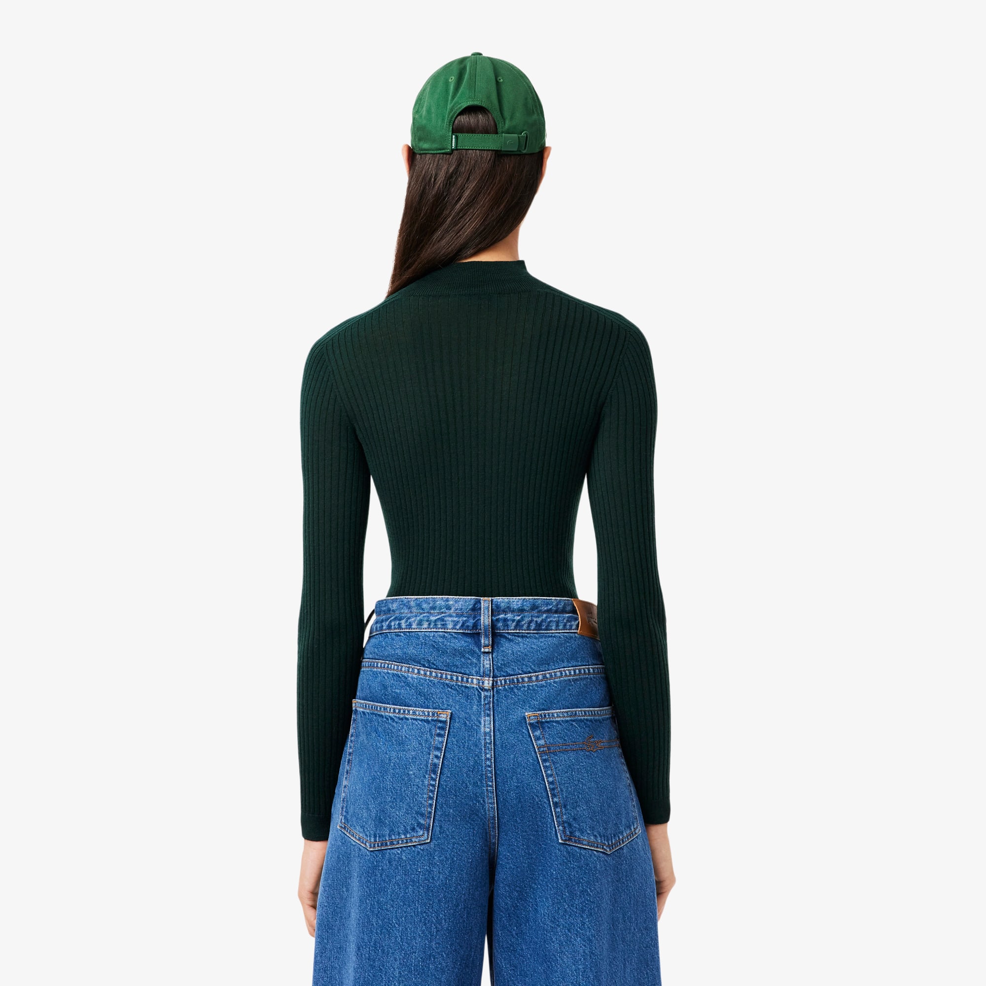 Thumbnail - Lacoste Rippstrickpullover aus Merinowolle mit hohem Kragen - Sinople Grün Size 44