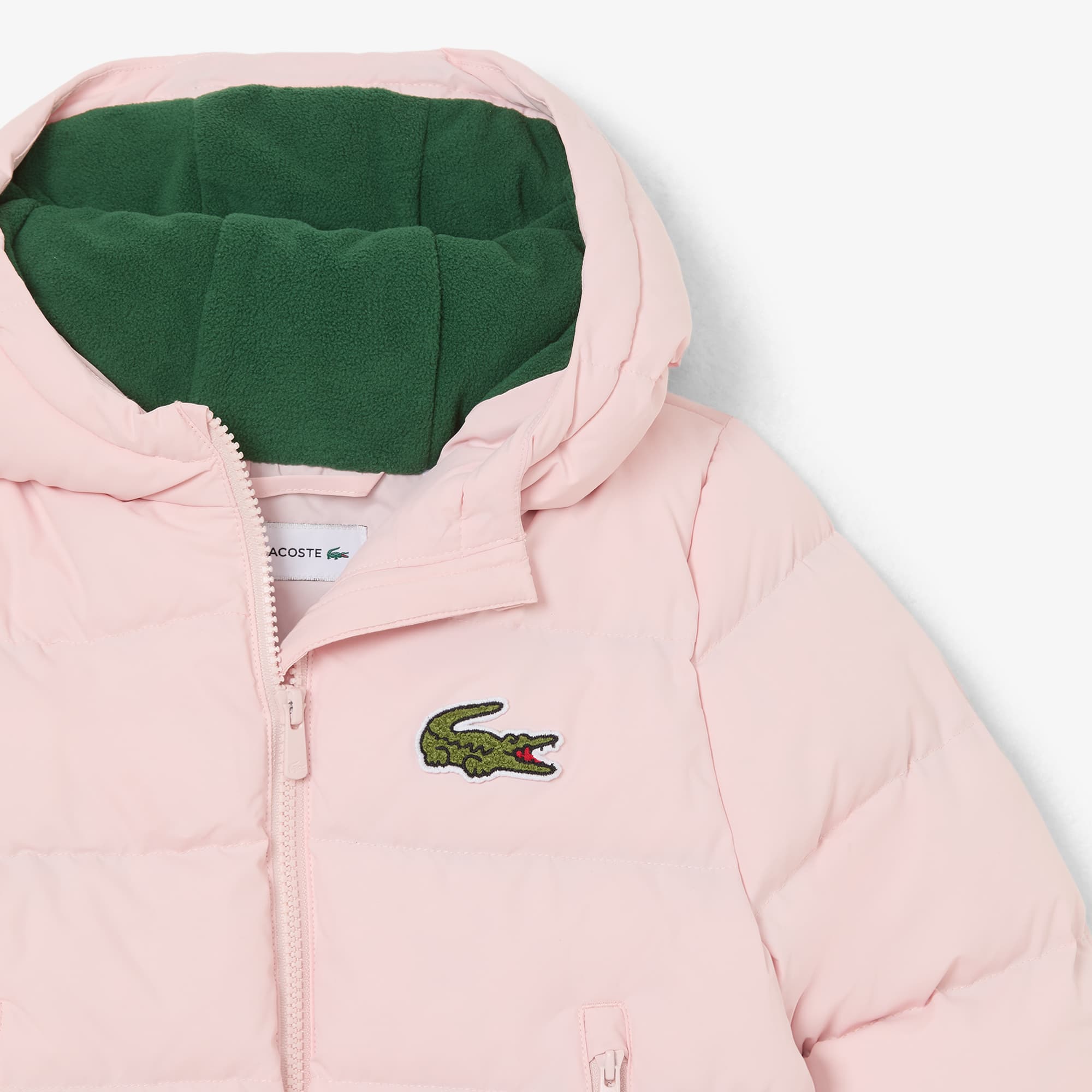 Thumbnail - Lacoste Unisex Puffer-Jacke mit Kapuze und gesticktem Krokodil - Hellrosa Size 7 - 7A