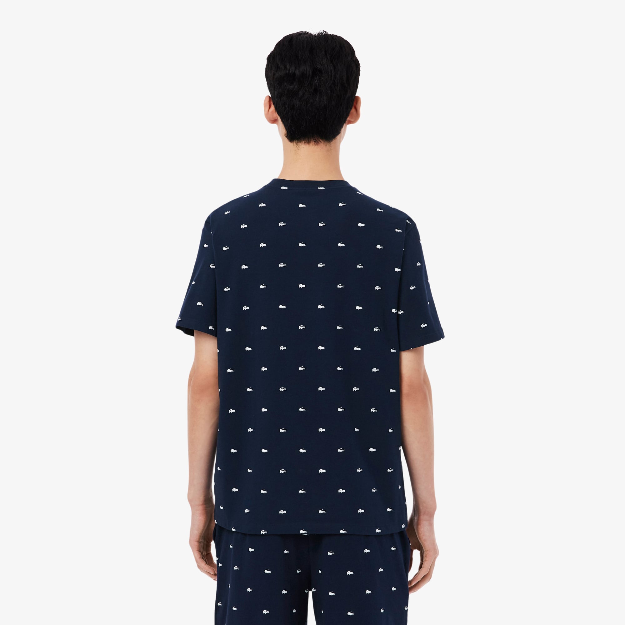 Thumbnail - Lacoste Pyjama-Oberteil mit Krokodil-Print - Navy Blau / Weiß Size S