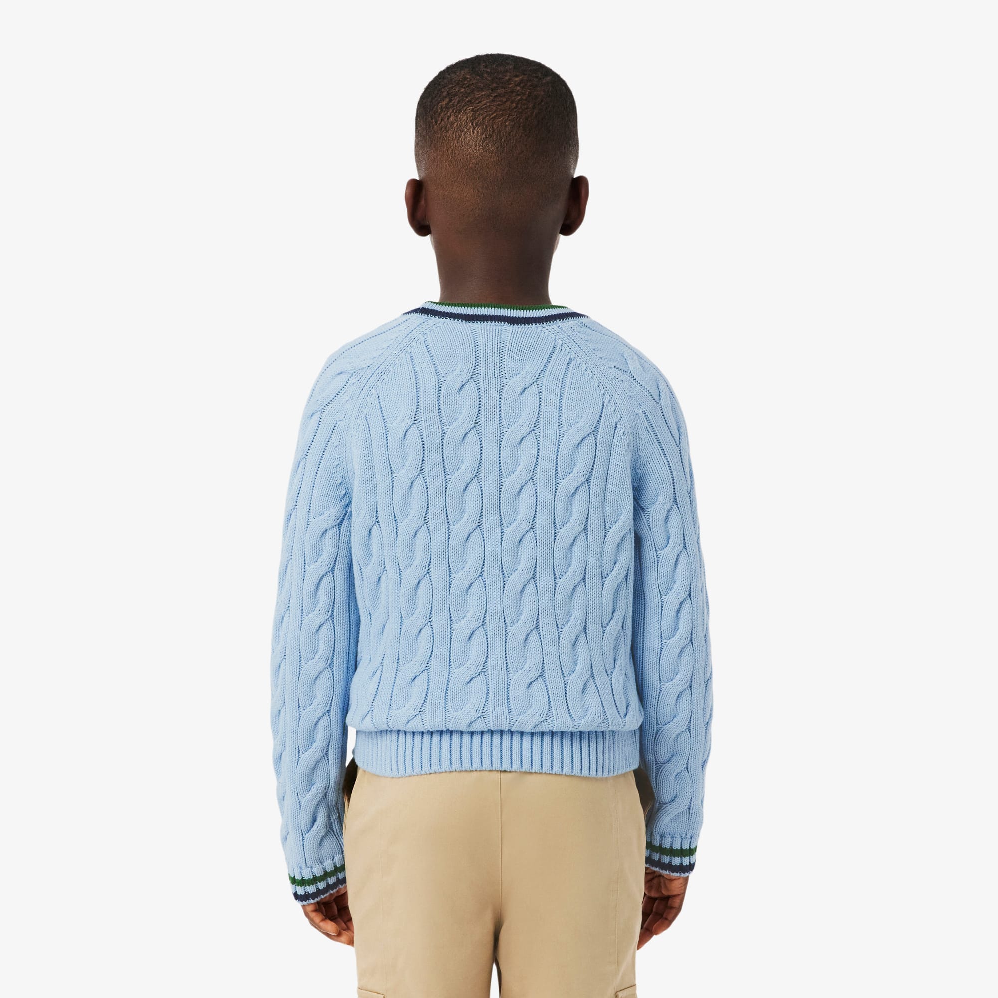 Thumbnail - Lacoste Pullover aus Wolle und Baumwolle mit Rundhalsausschnitt - Pastellblau Size 9 - 10A