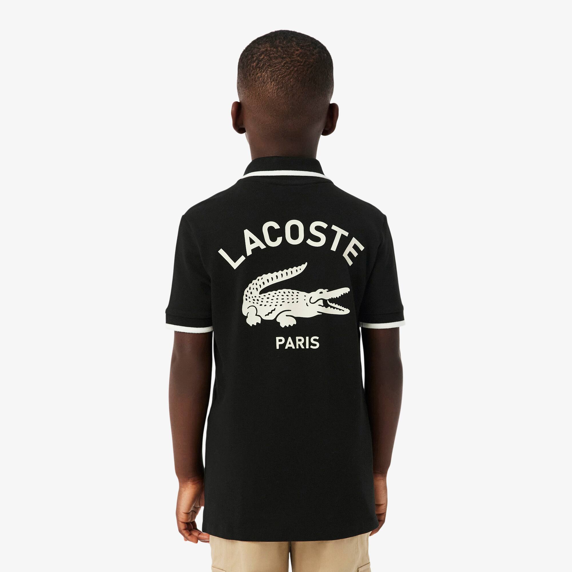 Thumbnail - Lacoste Polohemd aus Petit Piqué mit gestreiftem Kragen - Schwarz Size 8 - 8A