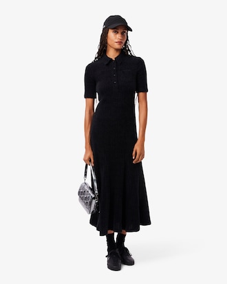 Flauschiges Rippstrickkleid mit Polokragen