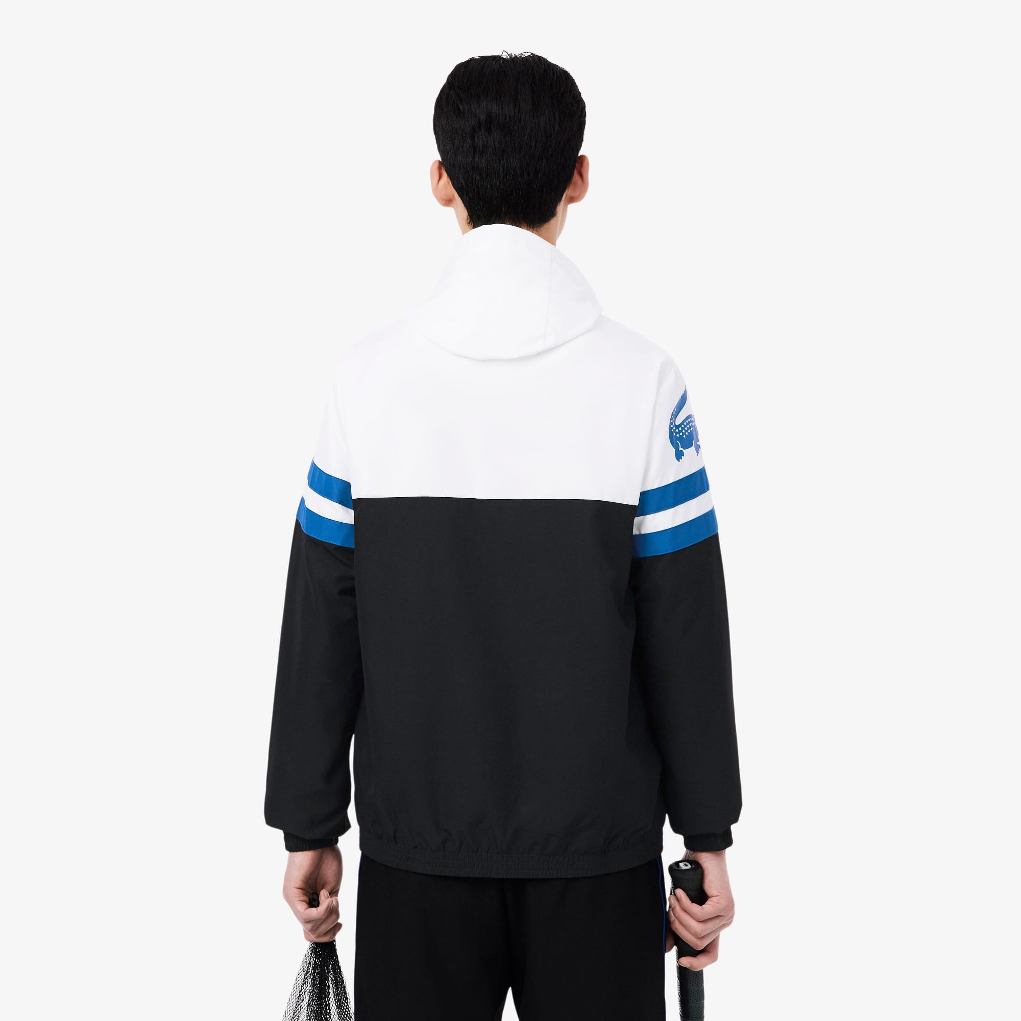 Thumbnail - Lacoste Wasserabweisende Tennisjacke mit Kapuze - Schwarz / Blau / Weiß Size S