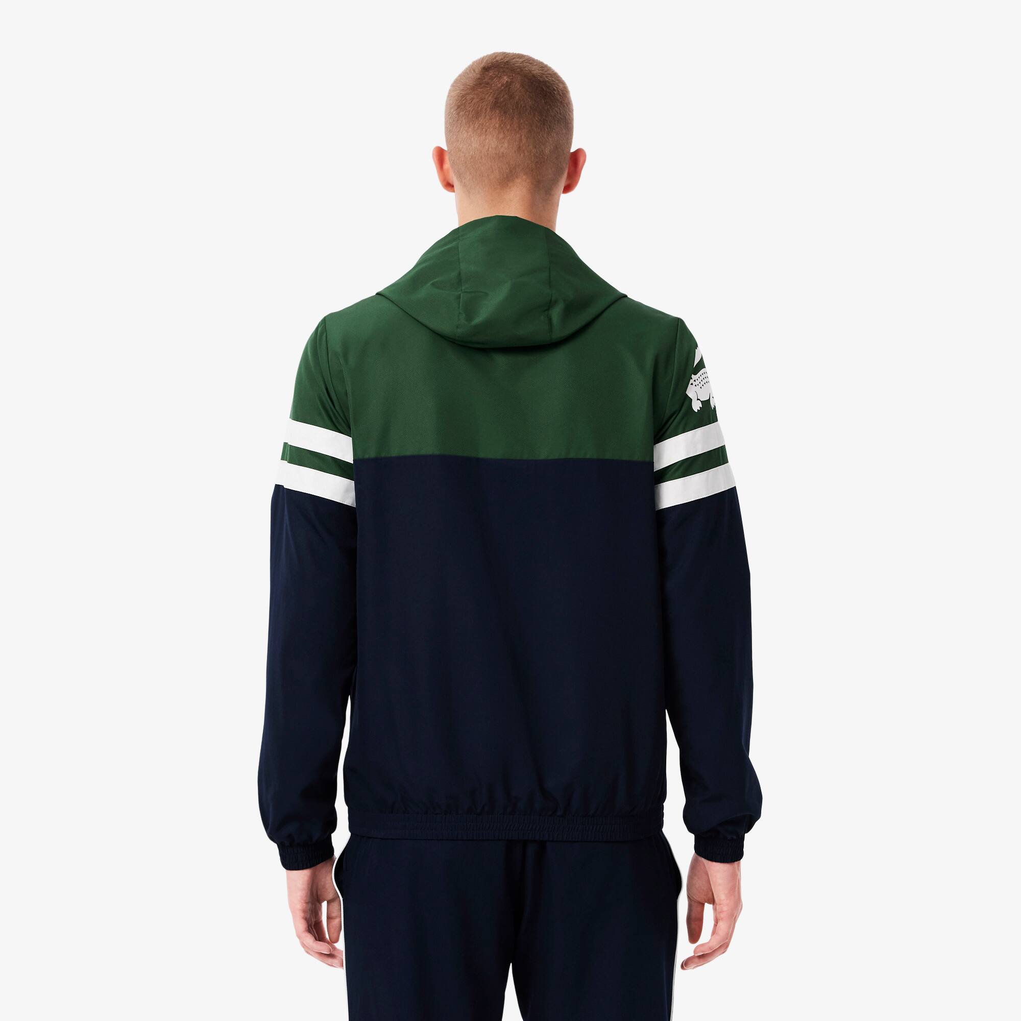 Thumbnail - Lacoste Wasserabweisende Tennisjacke mit Kapuze - Navy Blau / Grün / Weiß Size XXL