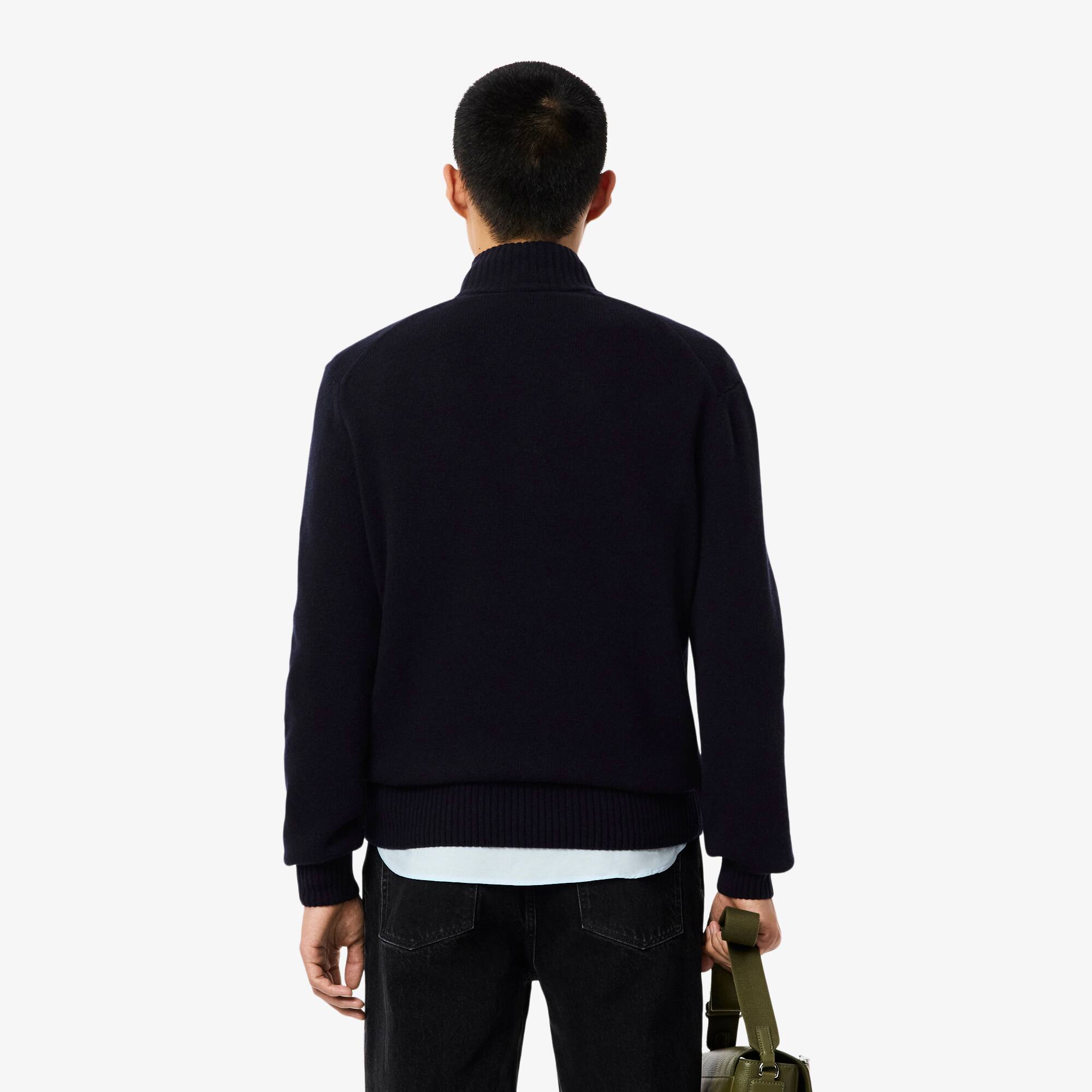 Thumbnail - Lacoste Pullover aus Tuchwolle mit Reißverschluss und hohem Kragen - Navy Blau Size L