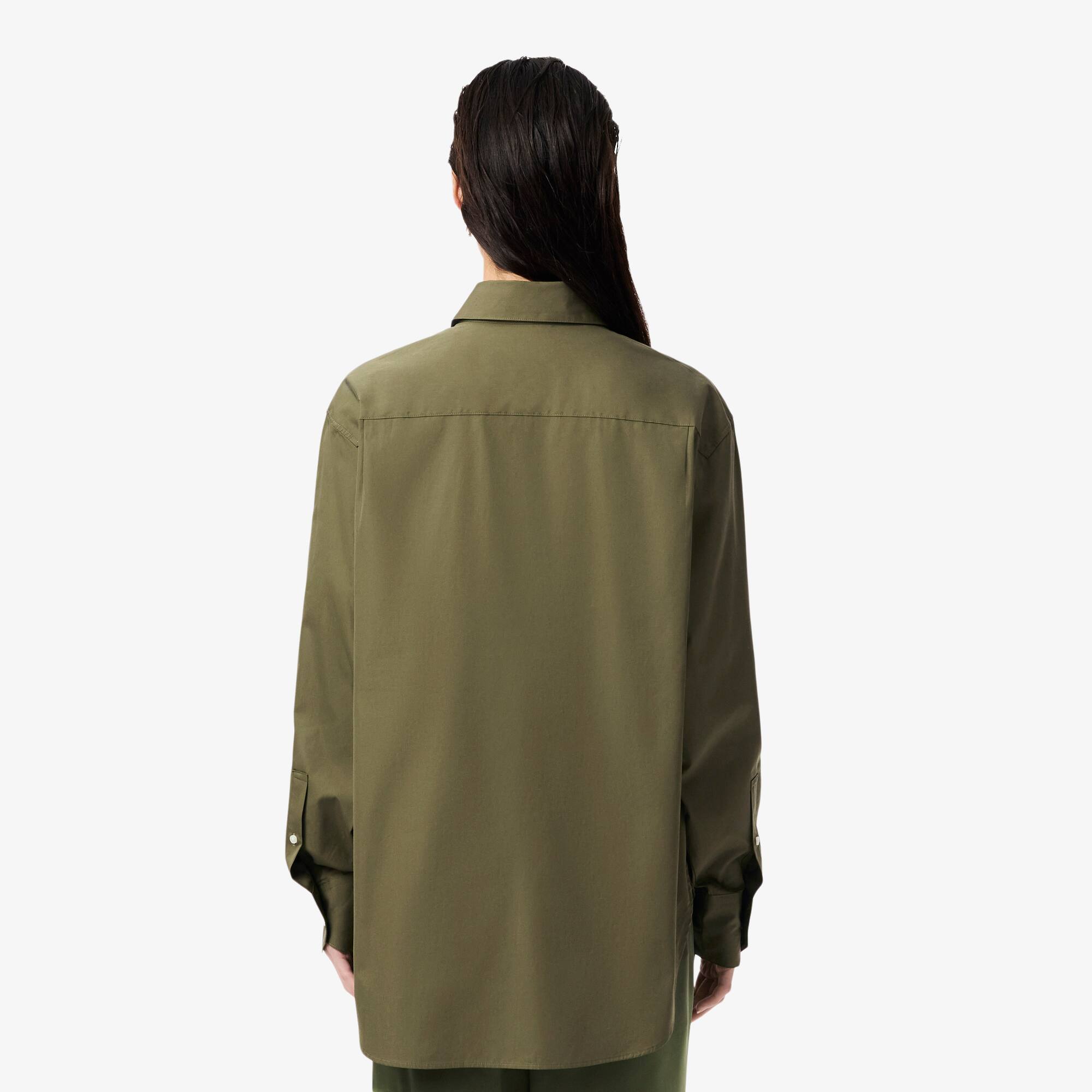 Thumbnail - Lacoste Oversized-Hemd aus Baumwollpopeline - Khaki Grün Size 44