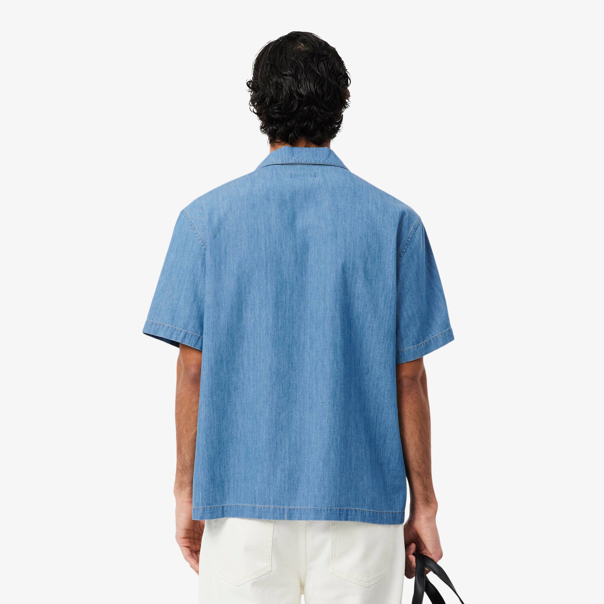 Thumbnail - Lacoste Relaxed Fit-Hemd aus Denim mit offenem Ausschnitt - Blau Size 41