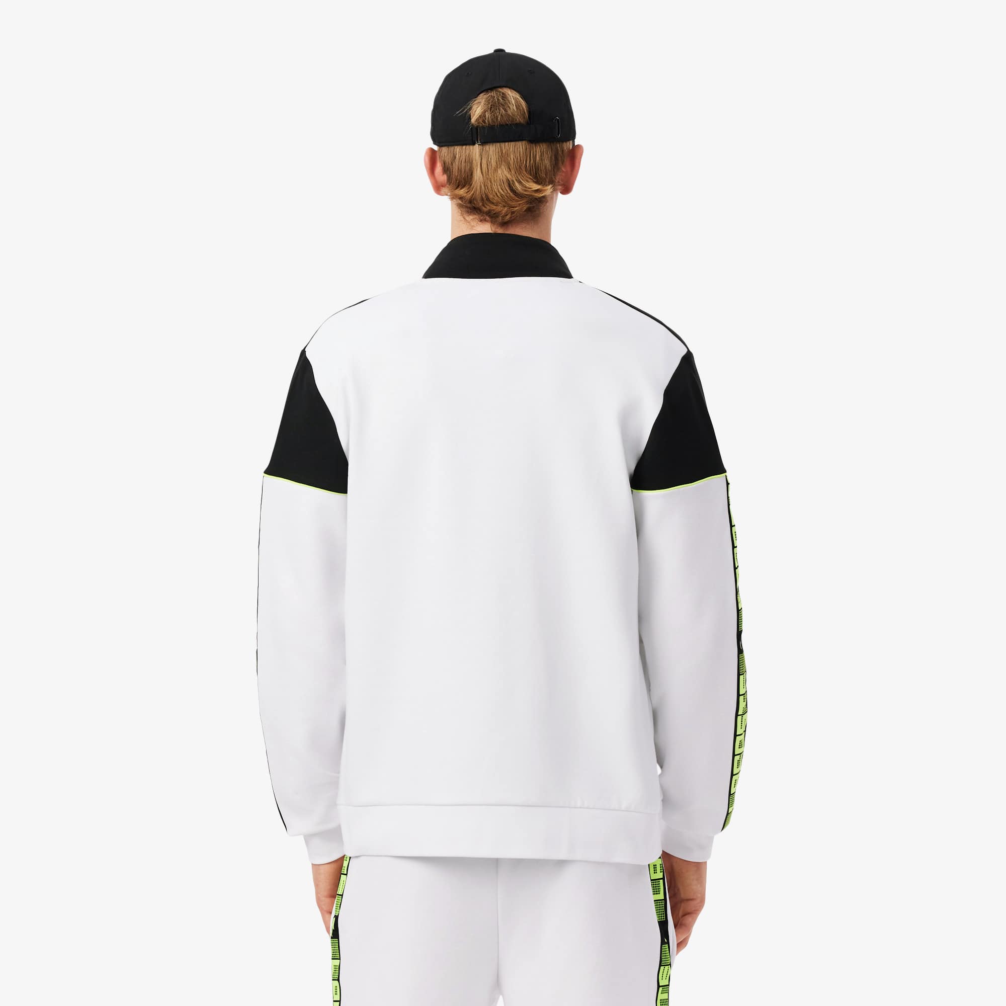Thumbnail - Lacoste Tennis-Sweatshirt mit Reißverschluss und Colorblock-Design - Weiß / Schwarz Size S