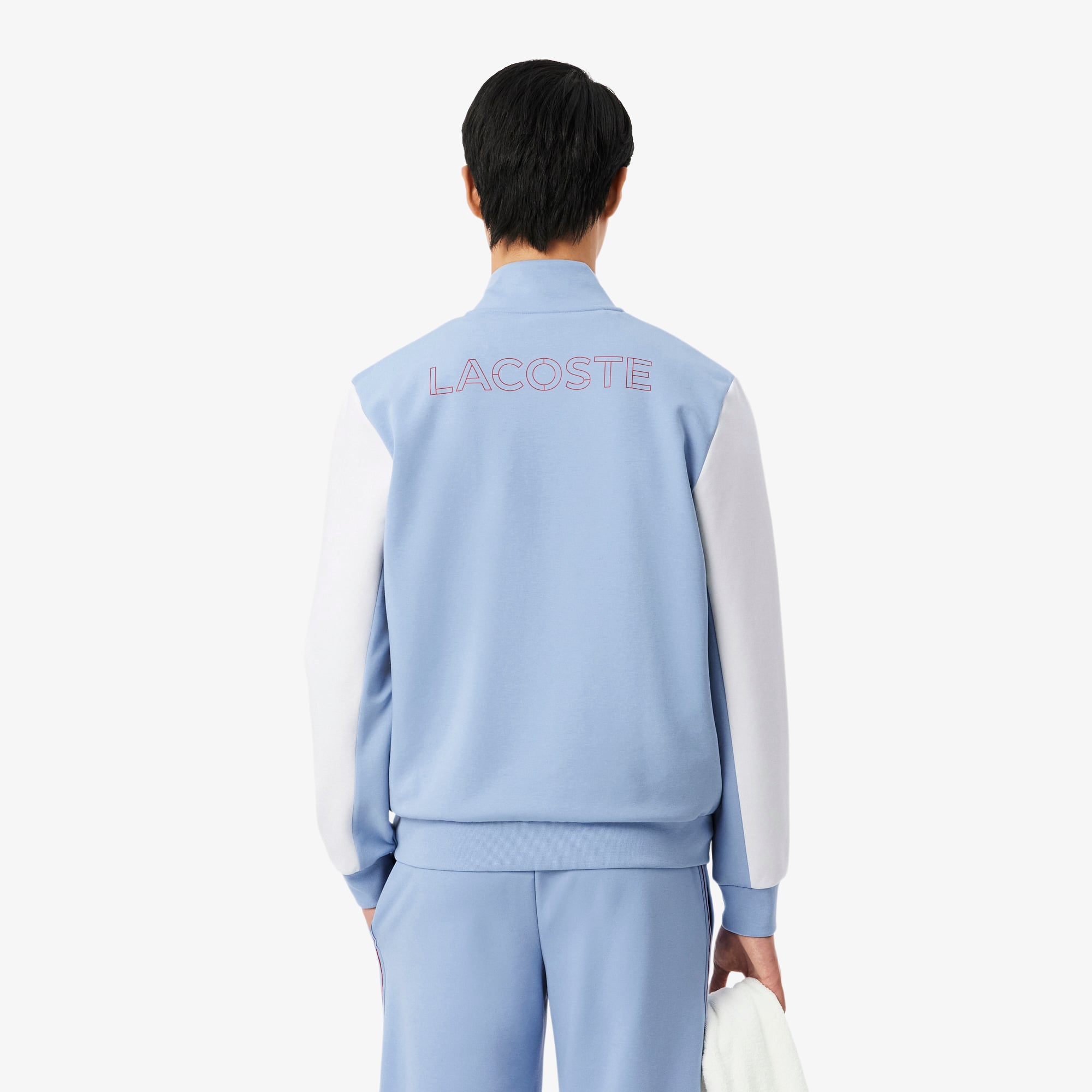 Thumbnail - Lacoste Sport-Sweatshirt mit Reißverschluss und Colorblock-Design - Hellblau / Weiß Size M